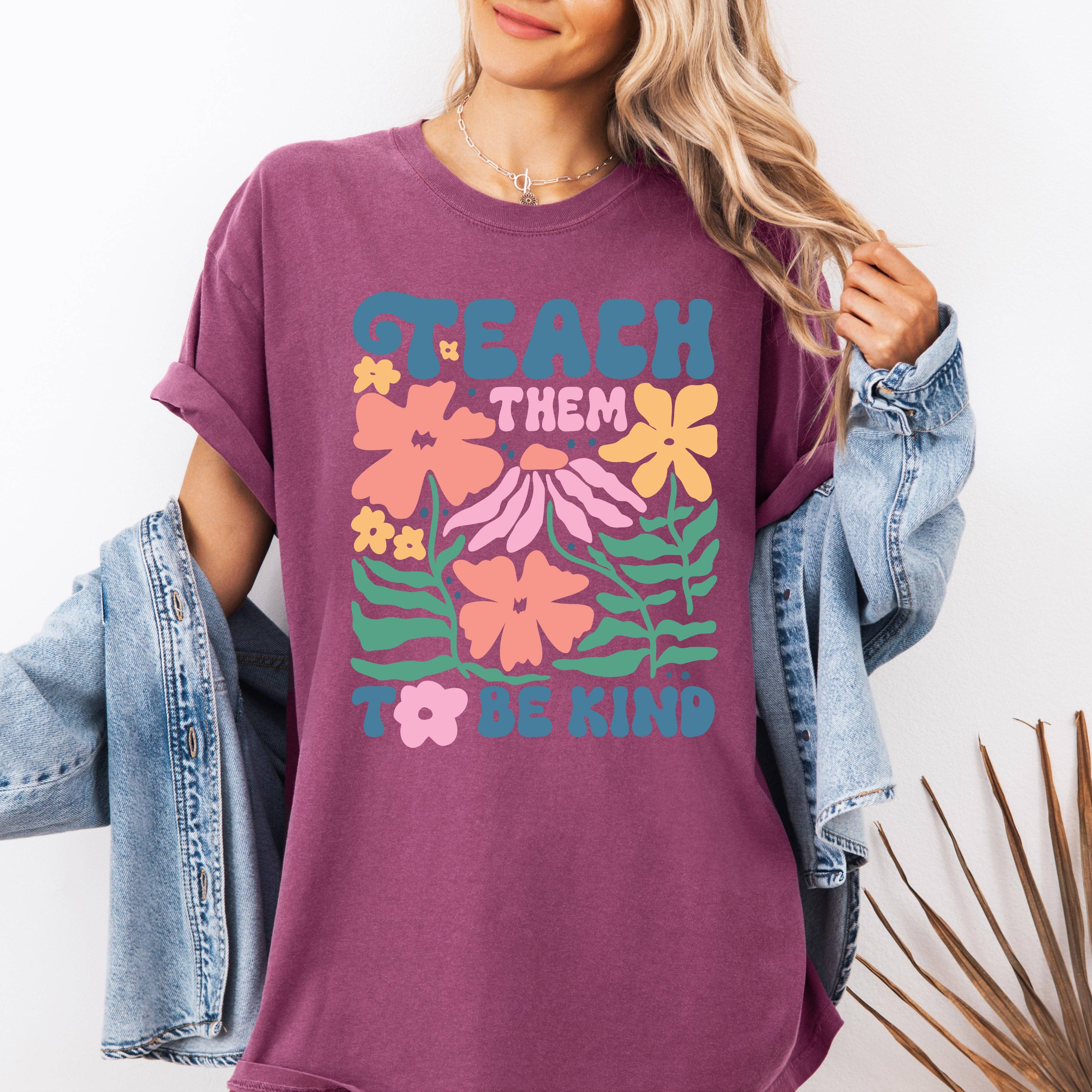 Teach Them To Be Kind, Boho, Teacher, Back To School T-Shirt Hoodie, Sweatshirt | PodTeesHub.com