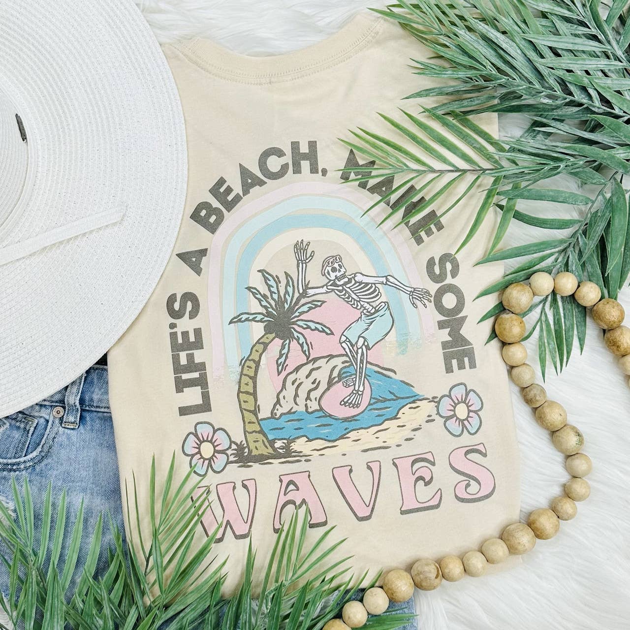 Life's A Beach Make Some Waves Everyday Soft Cream Tee Hoodie, Sweatshirt | PodTeesHub.com