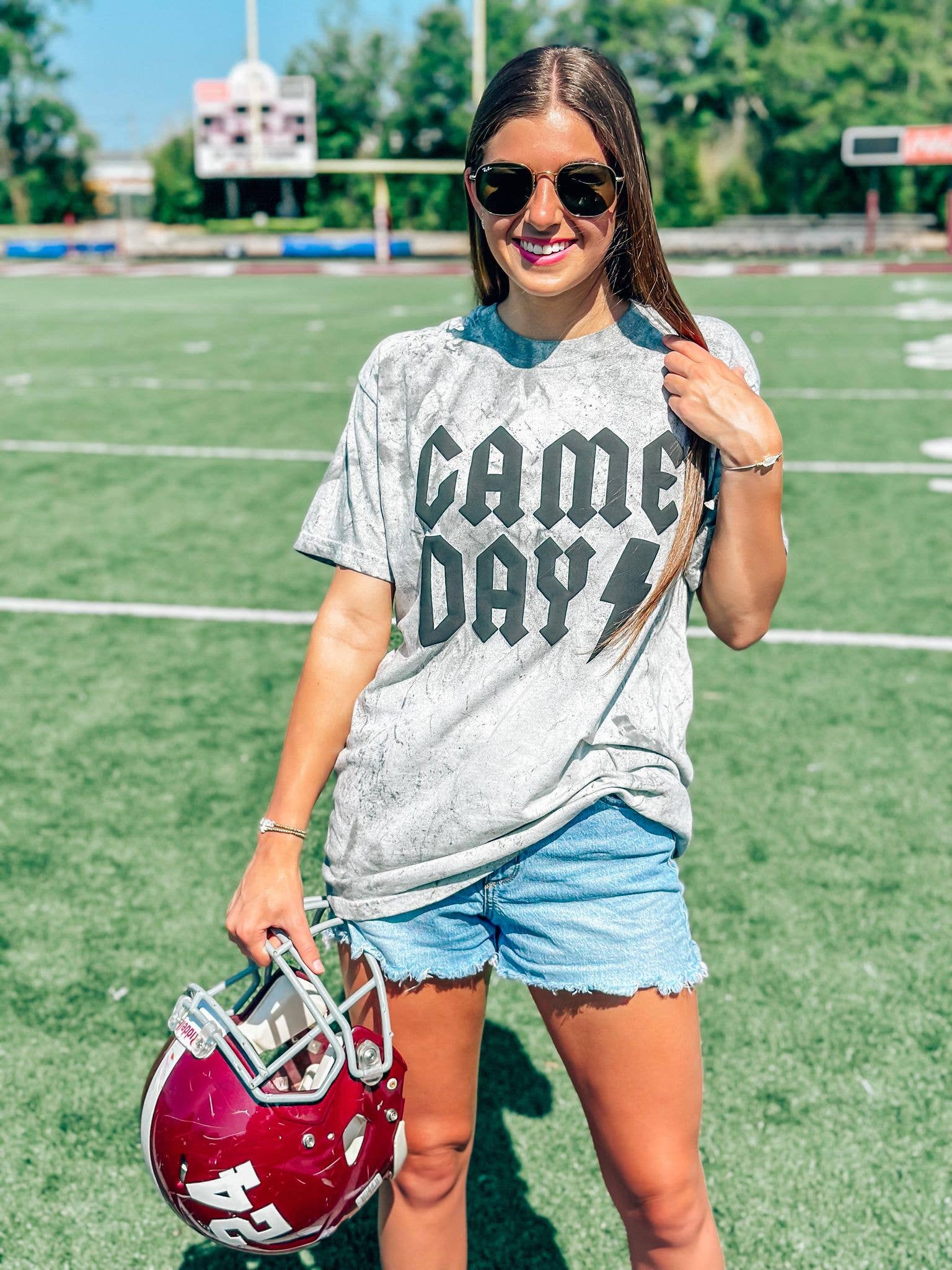Game Day Band Font Lightning Mineral Wash Puff Tee Hoodie, Sweatshirt | PodTeesHub.com