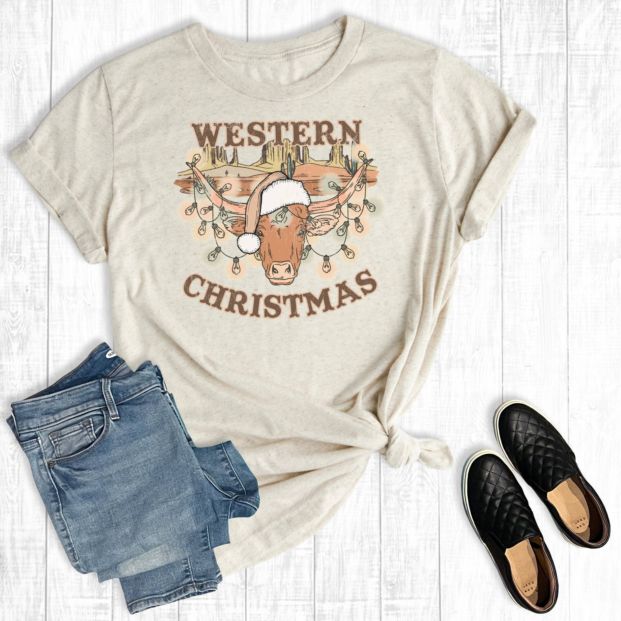 Cow Western Christmas Graphic Tee Hoodie, Sweatshirt | PodTeesHub.com