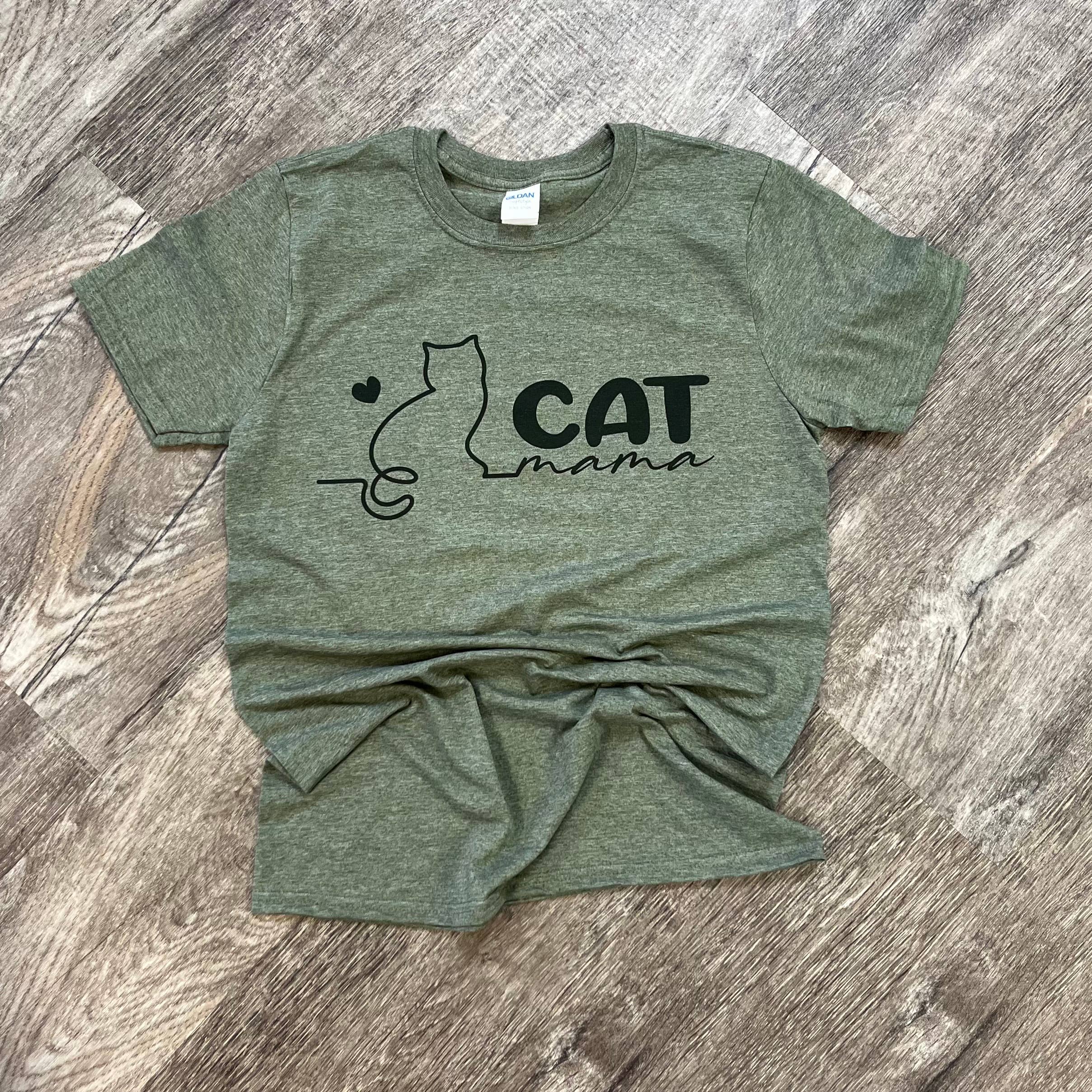 Cat Mama On Heather Military Green Tee Hoodie, Sweatshirt | PodTeesHub.com