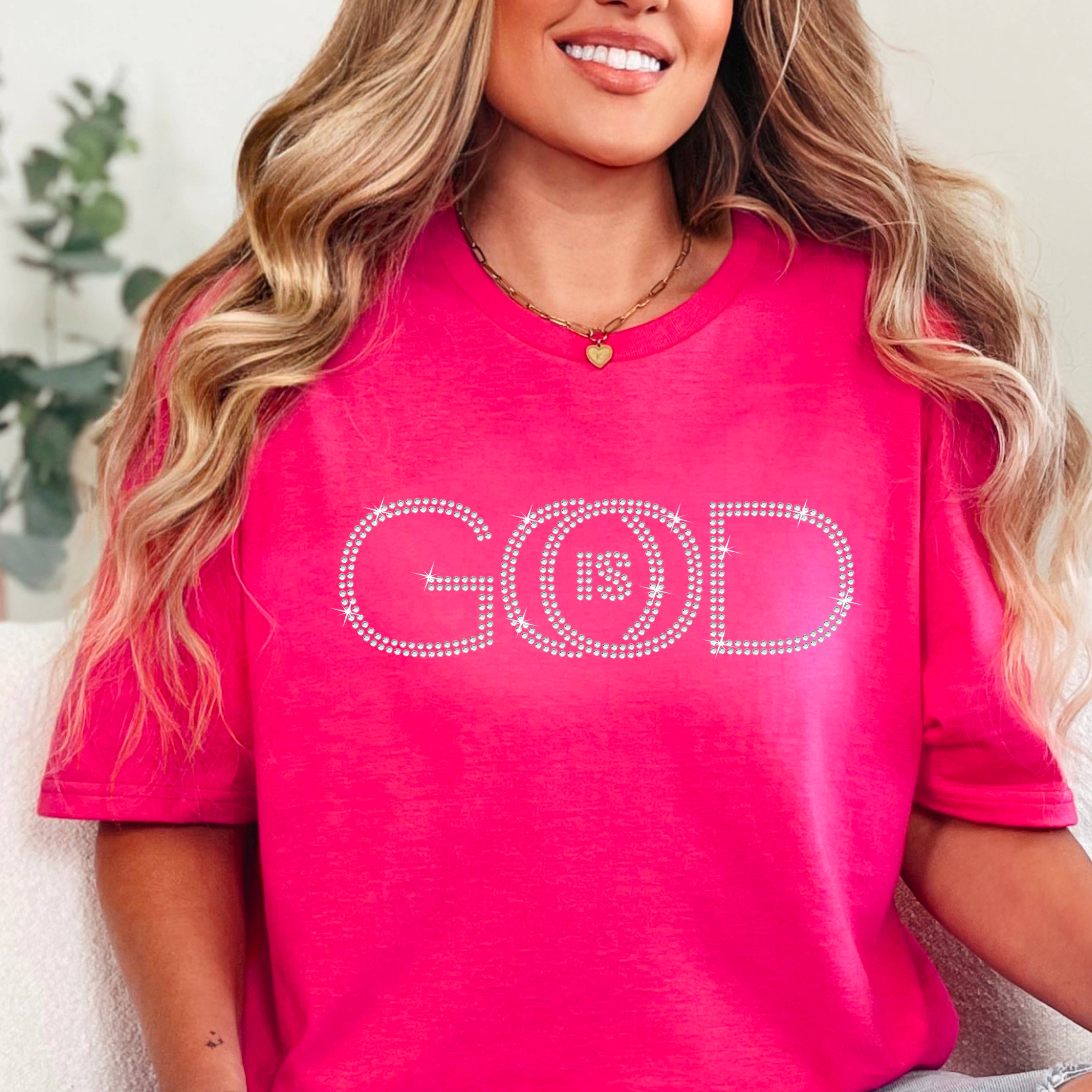 Rhinestone God Is Good Christian Graphic T-Shirt | Gildan Hoodie, Sweatshirt | PodTeesHub.com