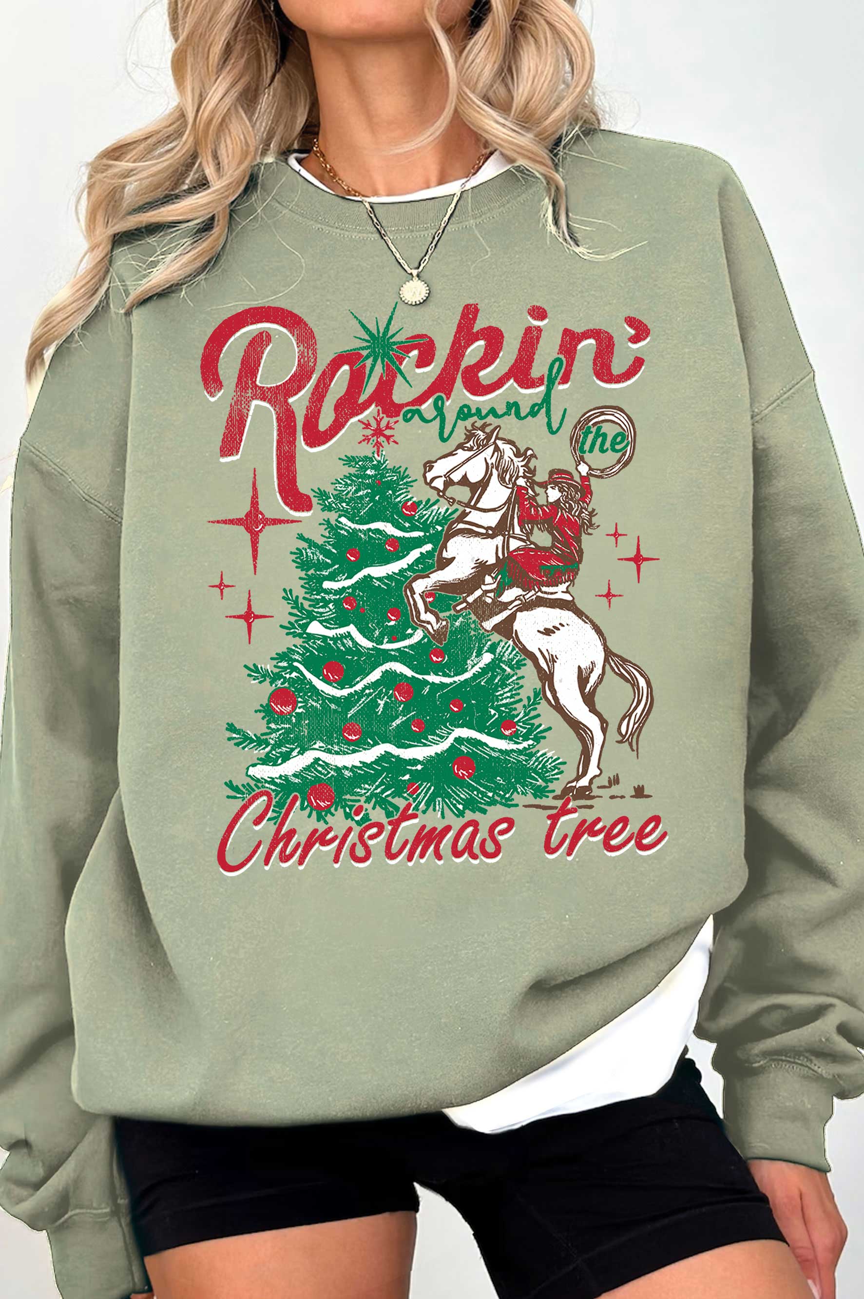 Rockin’ Around the Christmas Tree Graphic Brushed Sweatshirt T-Shirts, Hoodie | PodTeesHub.com