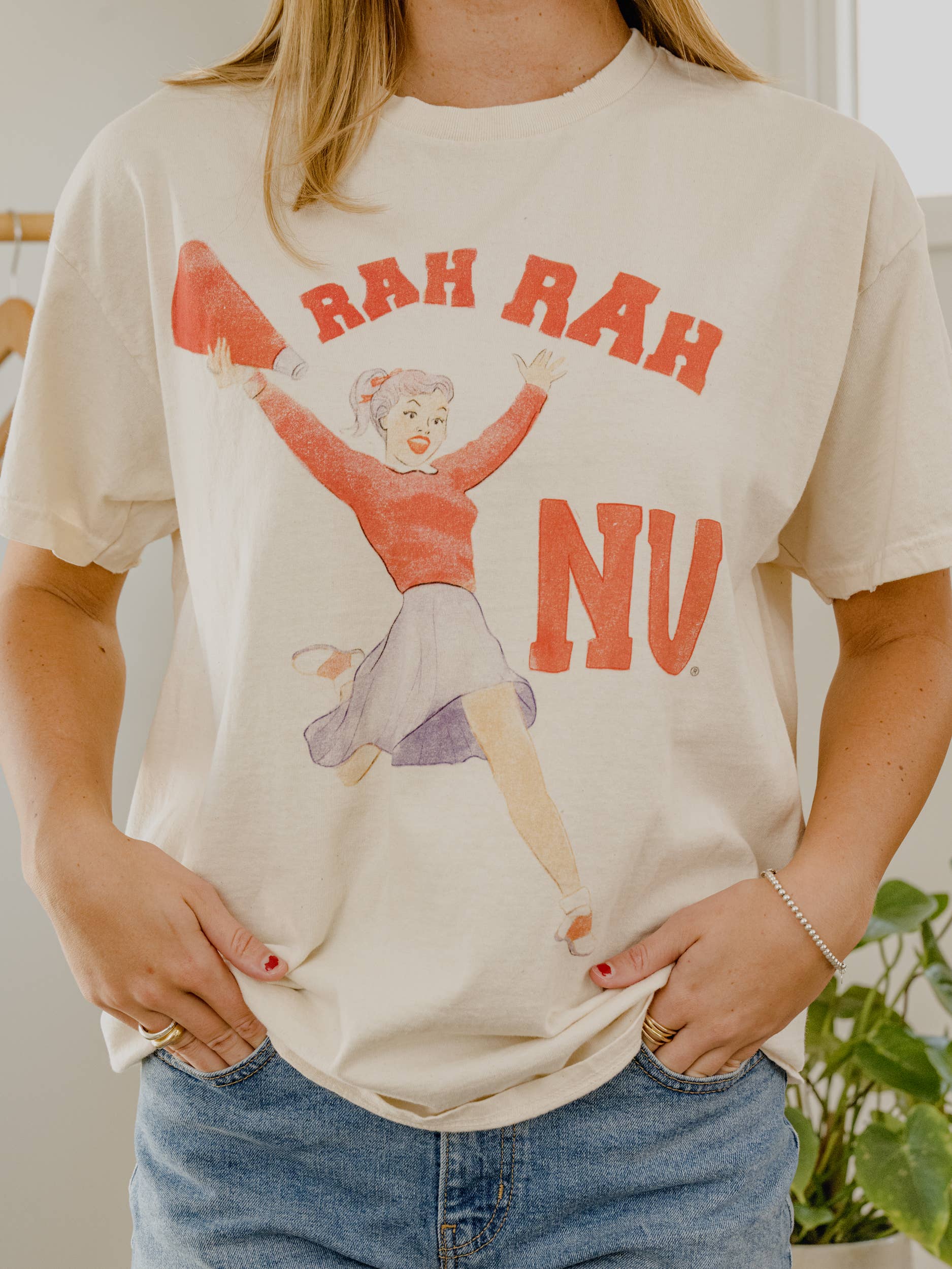 Nebraska Corn Huskers Rah Rah Off White Thrifted Tee Hoodie, Sweatshirt | PodTeesHub.com