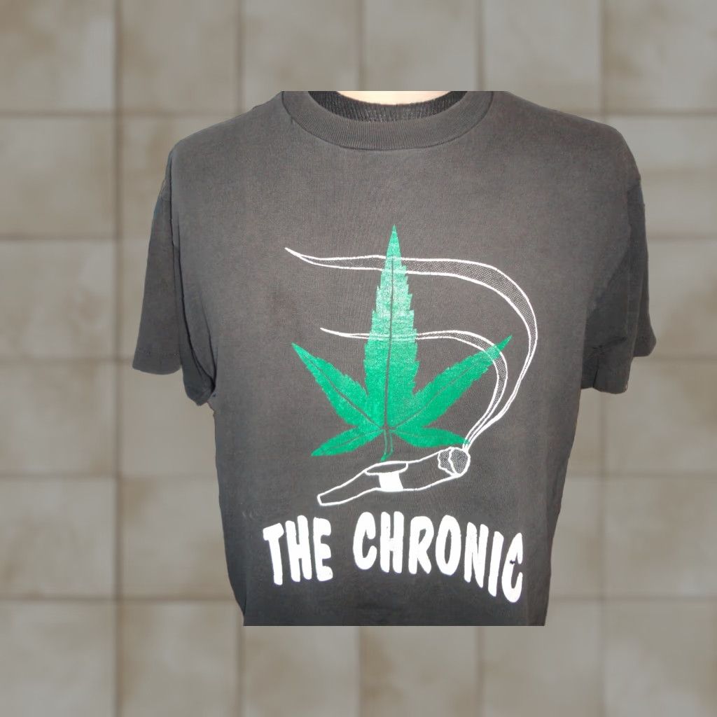 Fruit Of The Loom Vintage 90 S The Chronic Weed Rap Hip Hop T Shirt Size L Black Cotton Short Sleeve Hoodie, Sweatshirt