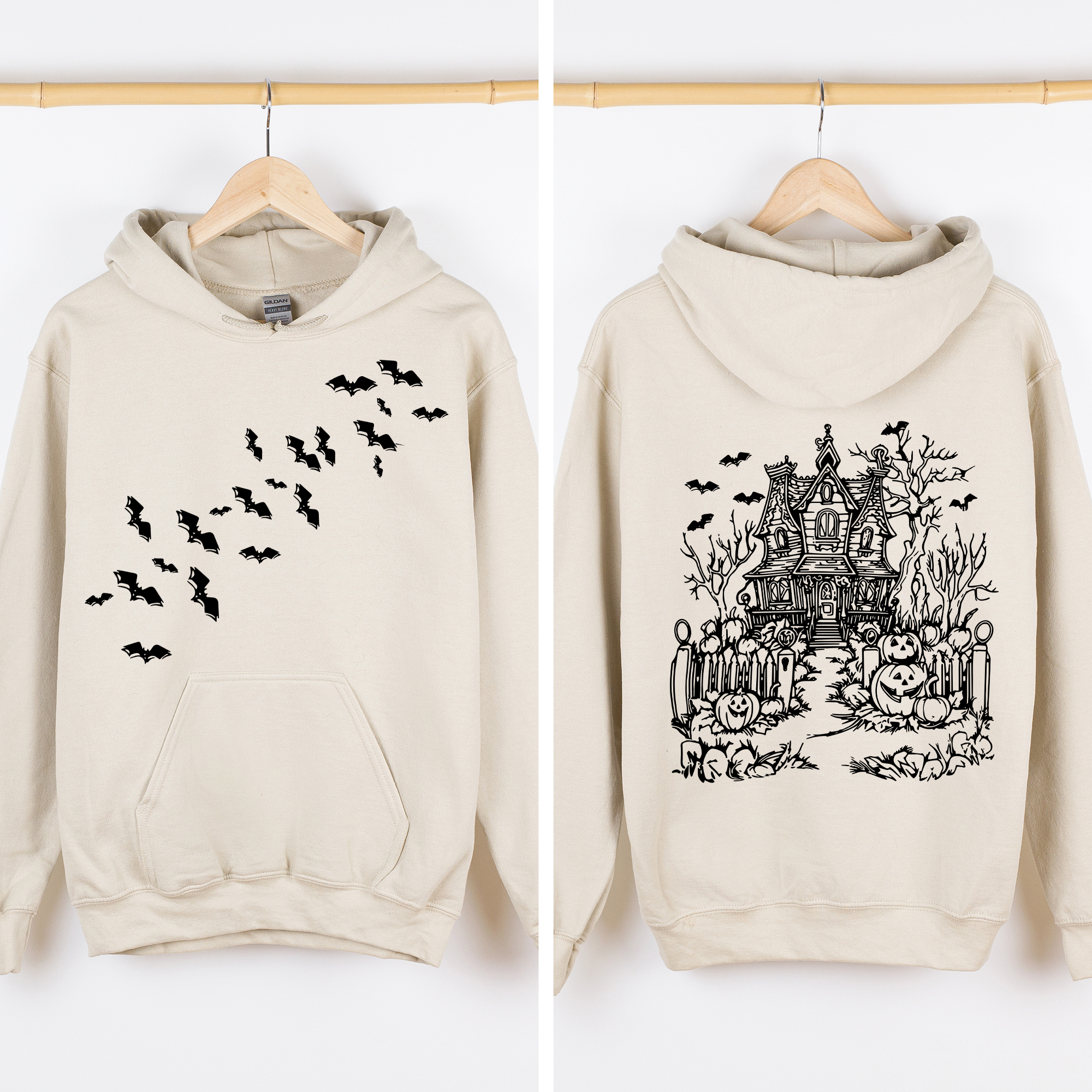 Haunted House, Front and Back, Halloween Fall, Autumn Hoodie T-Shirts, Sweatshirt | PodTeesHub.com