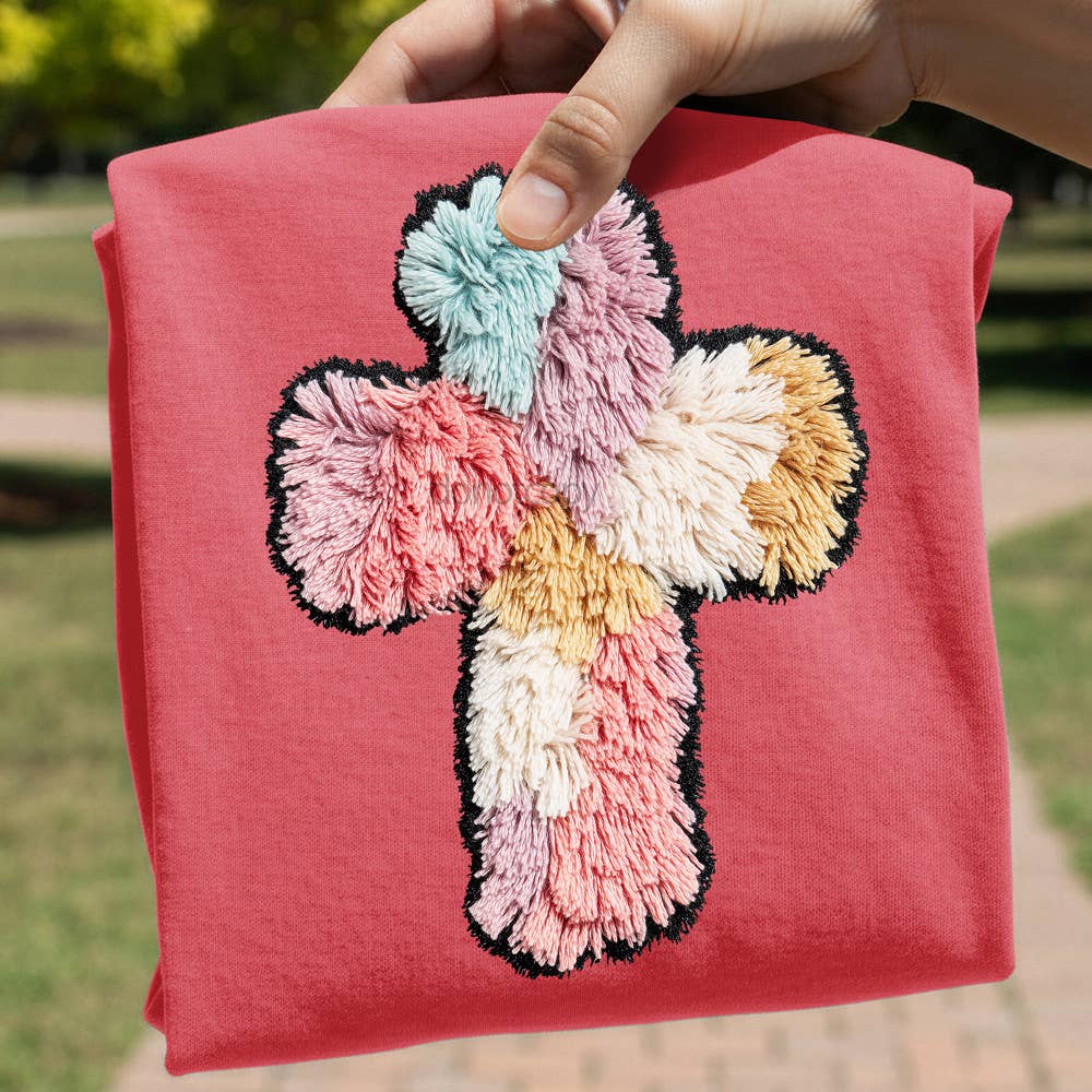 Faux Yarn Multicolor Cross Tee Hoodie, Sweatshirt | PodTeesHub.com