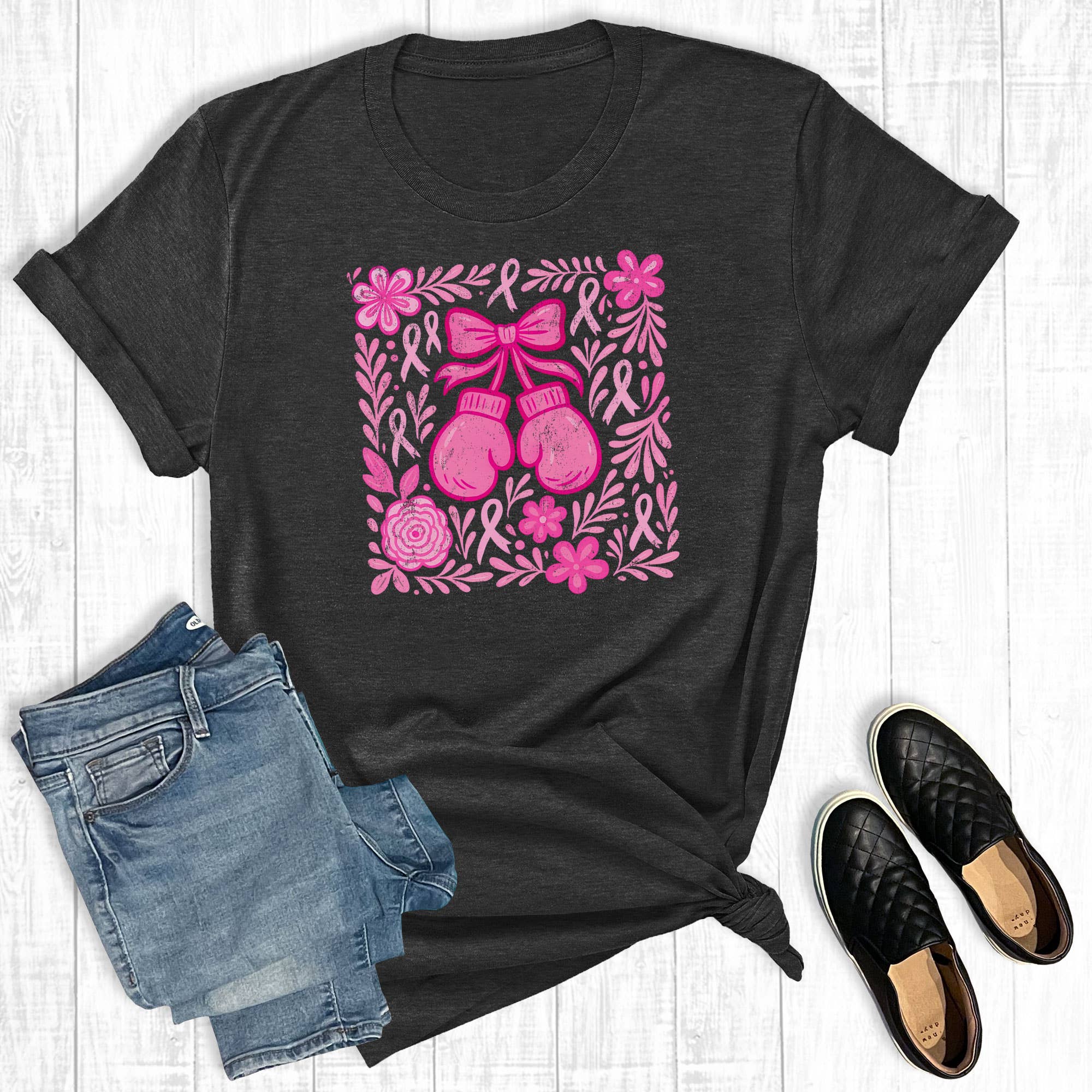 Boho Floral Fight Cancer Boxing Gloves Graphic Tee Hoodie, Sweatshirt | PodTeesHub.com