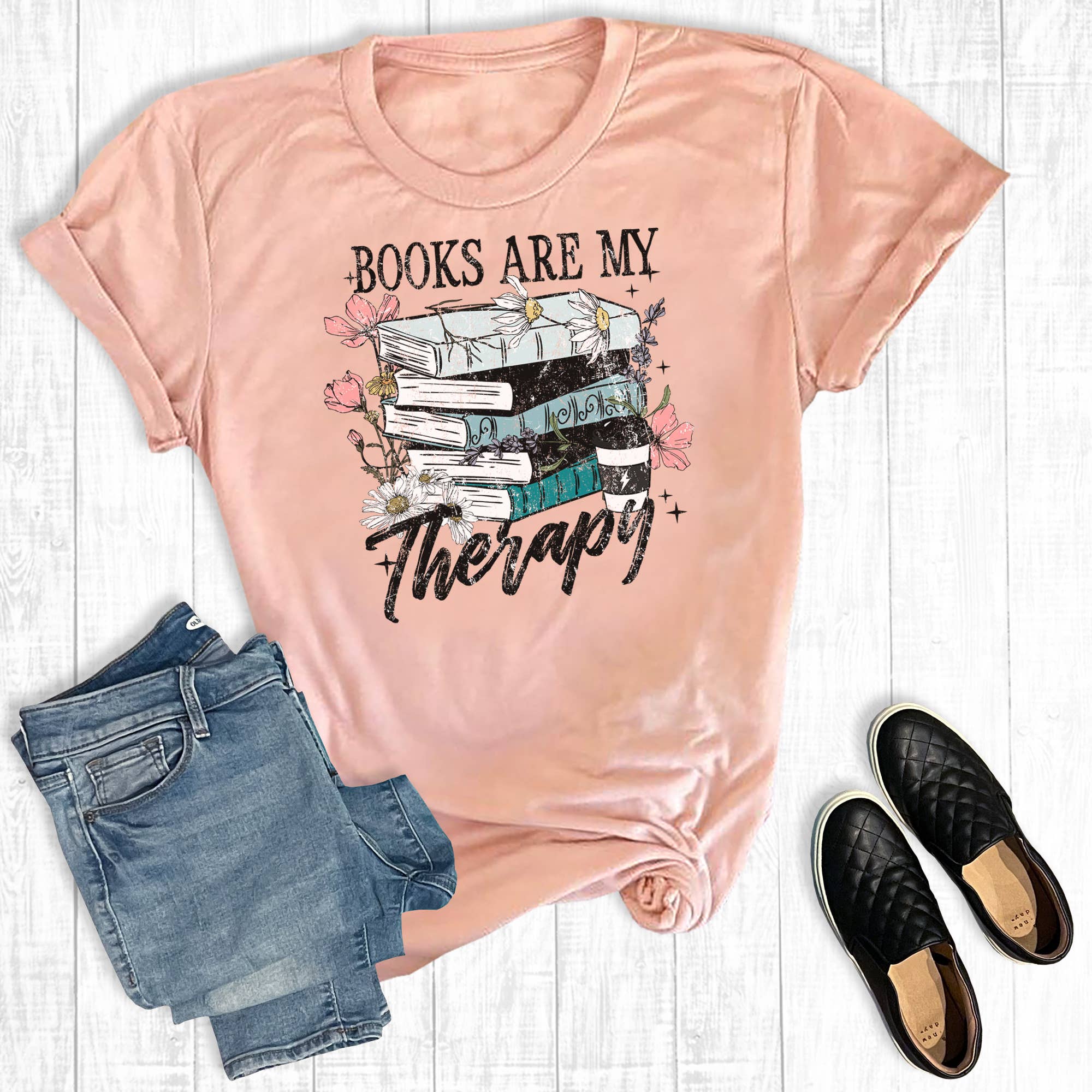 Boho Books Are My Therapy Graphic Tee Hoodie, Sweatshirt | PodTeesHub.com