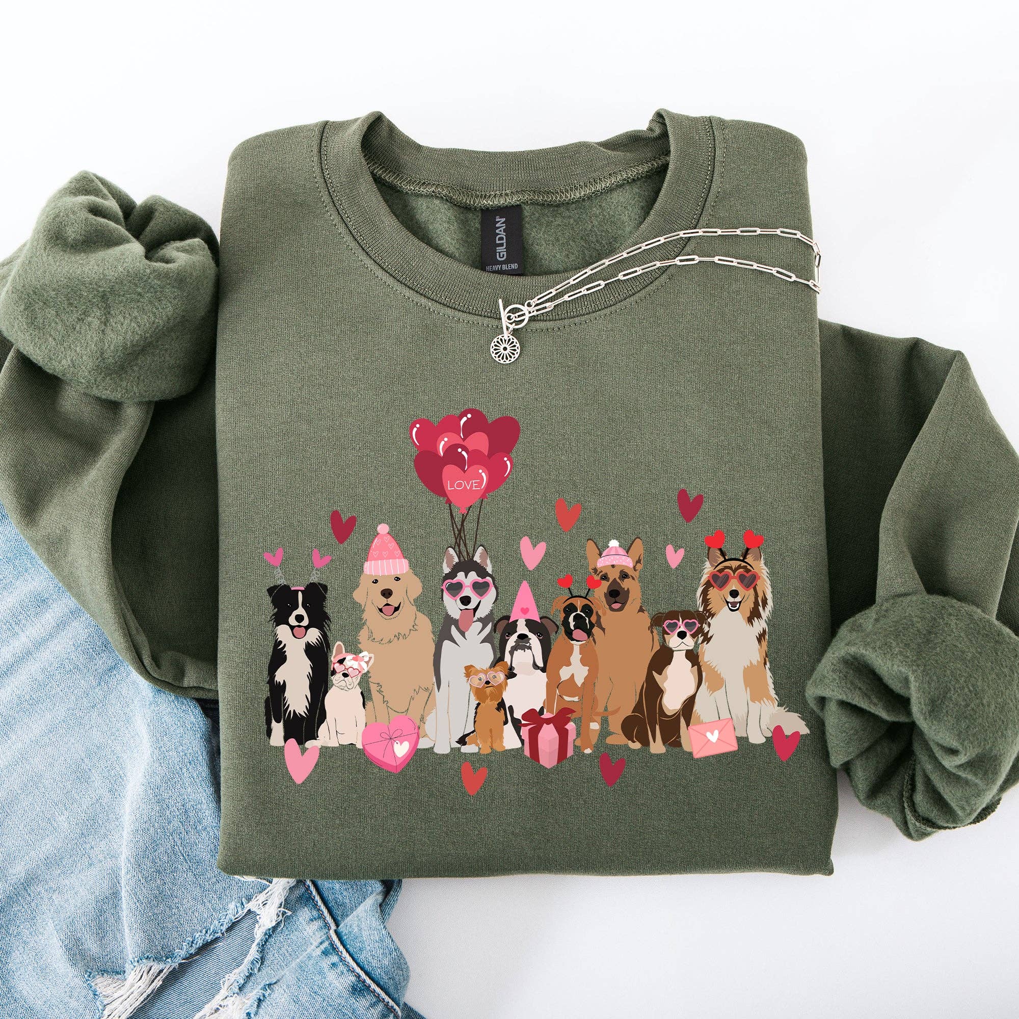 Valentine's Dogs, Balloons, Animal Lover, Hearts Sweatshirt T-Shirts, Hoodie | PodTeesHub.com