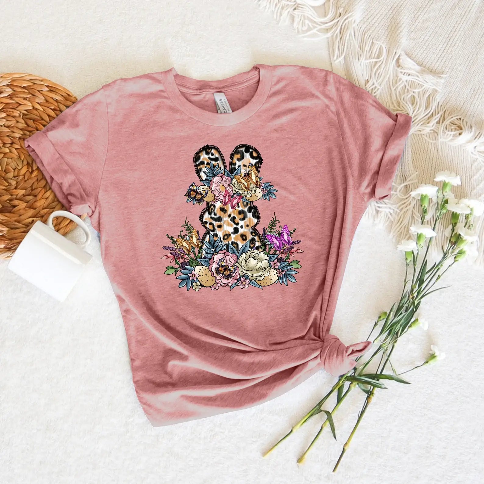 Floral Leopard Bunny T-Shirt Hoodie, Sweatshirt | PodTeesHub.com