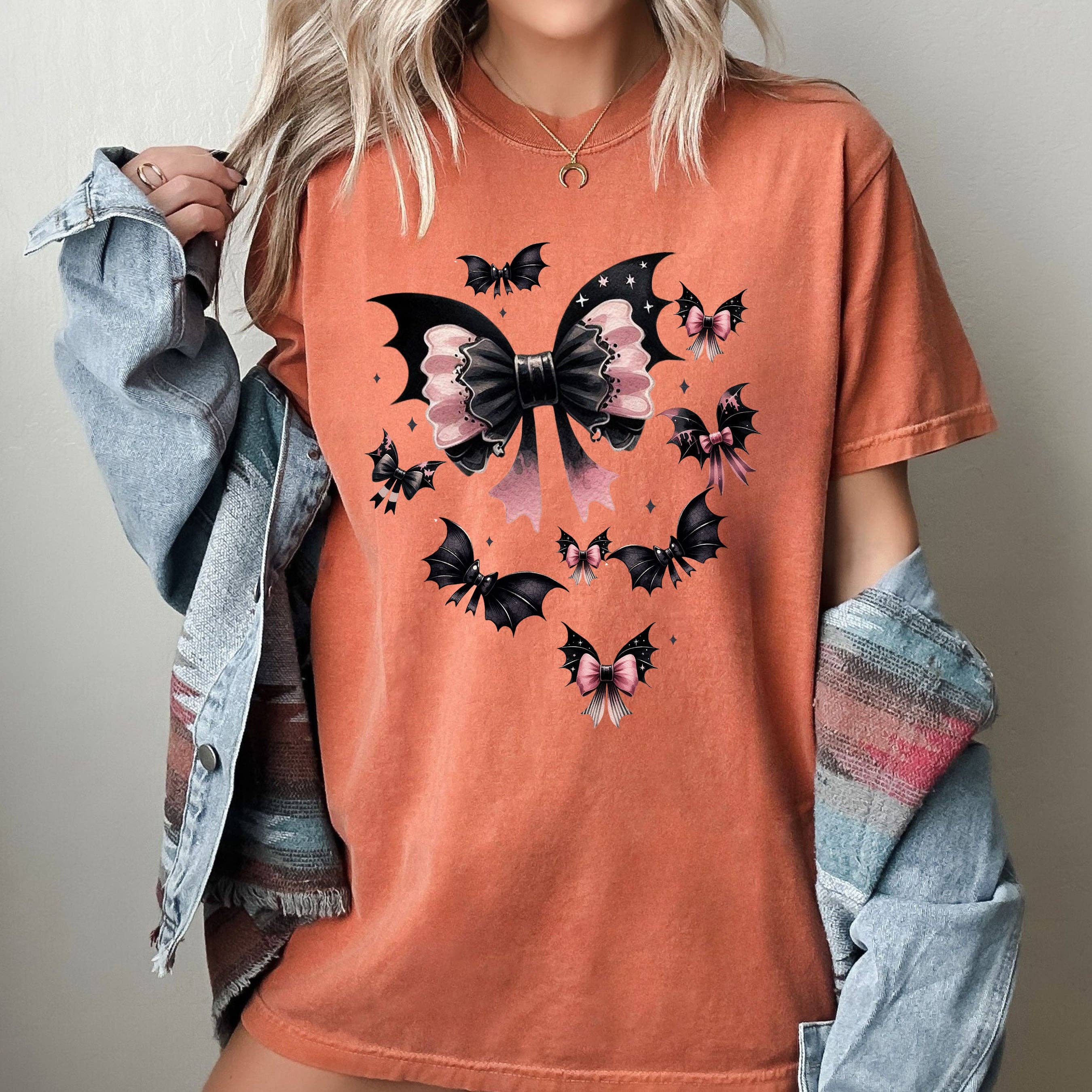 Flying Bats, Bow, Ribbon, Ghost, Western, Halloween Tshirt Hoodie, Sweatshirt | PodTeesHub.com