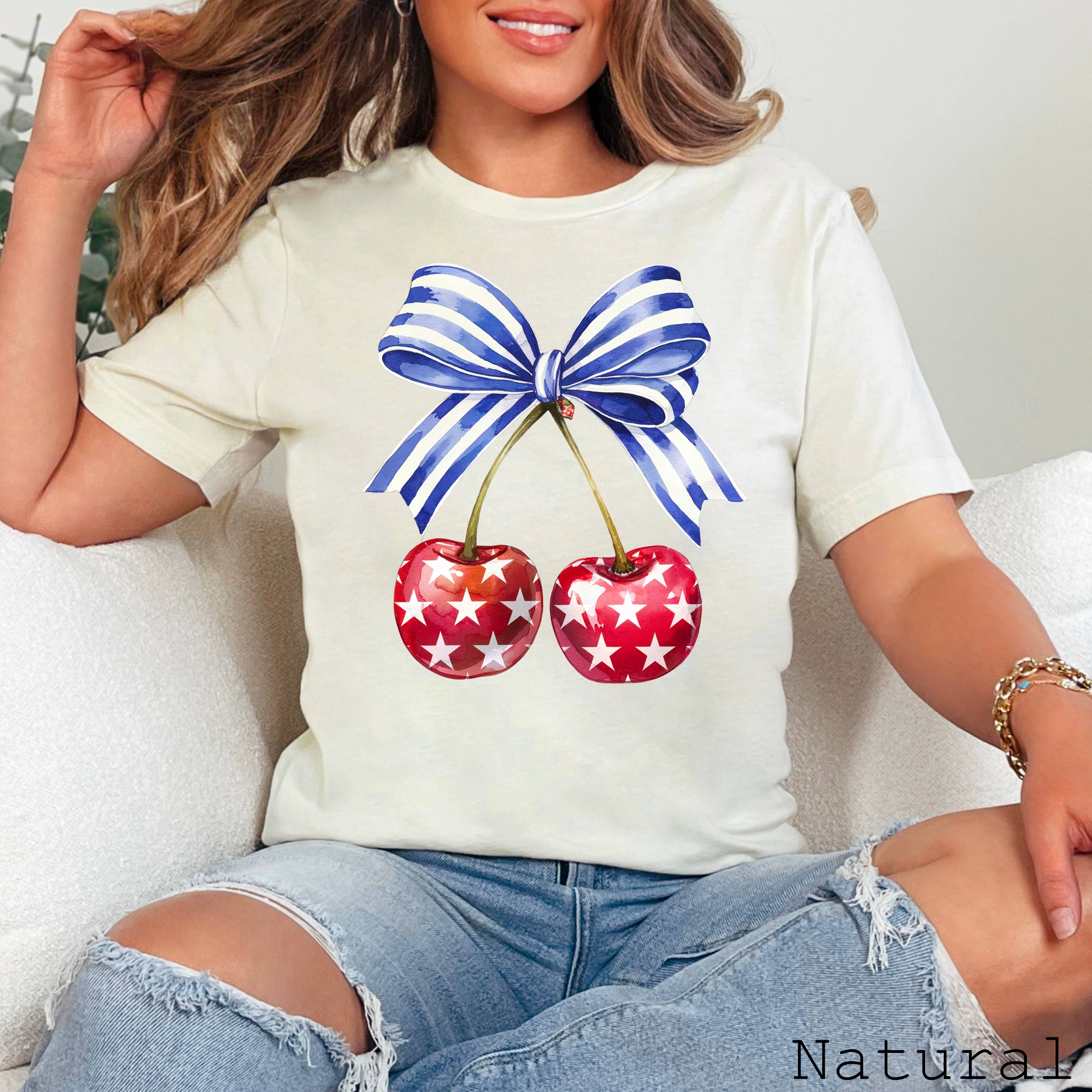 July 4th Graphic Tee | Coquette Cherries | Bella Canvas Hoodie, Sweatshirt | PodTeesHub.com