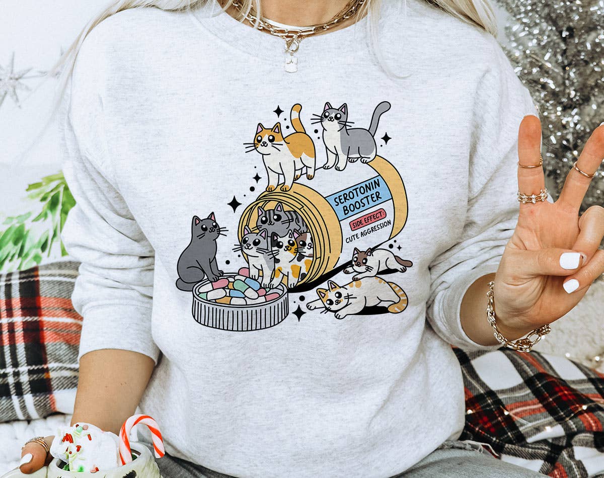 Serotonin Booster Cats - Cat Mental Health Sweatshirt T-Shirts, Hoodie | PodTeesHub.com