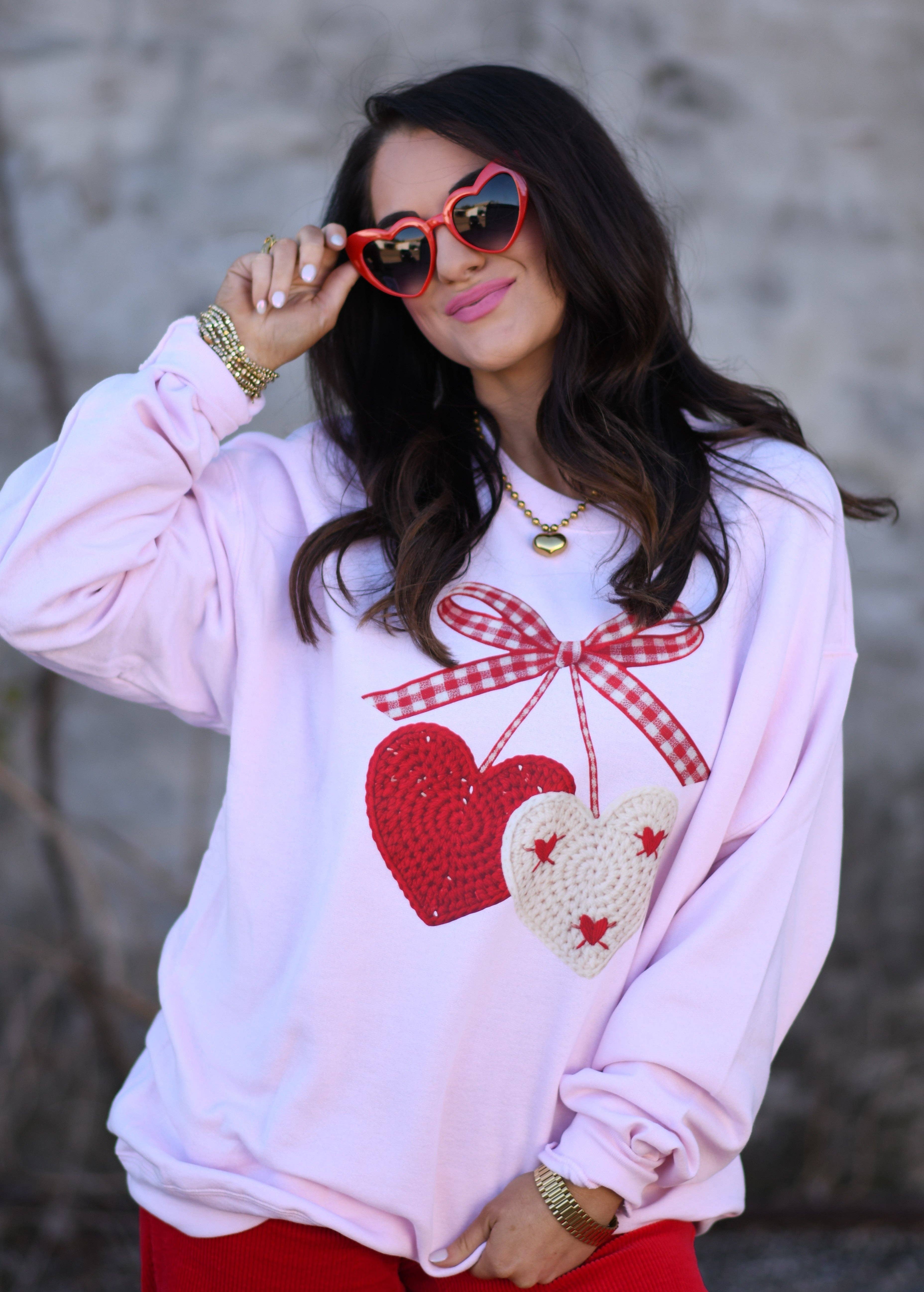 Faux Crochet Cherry Hearts Sweatshirt T-Shirts, Hoodie | PodTeesHub.com