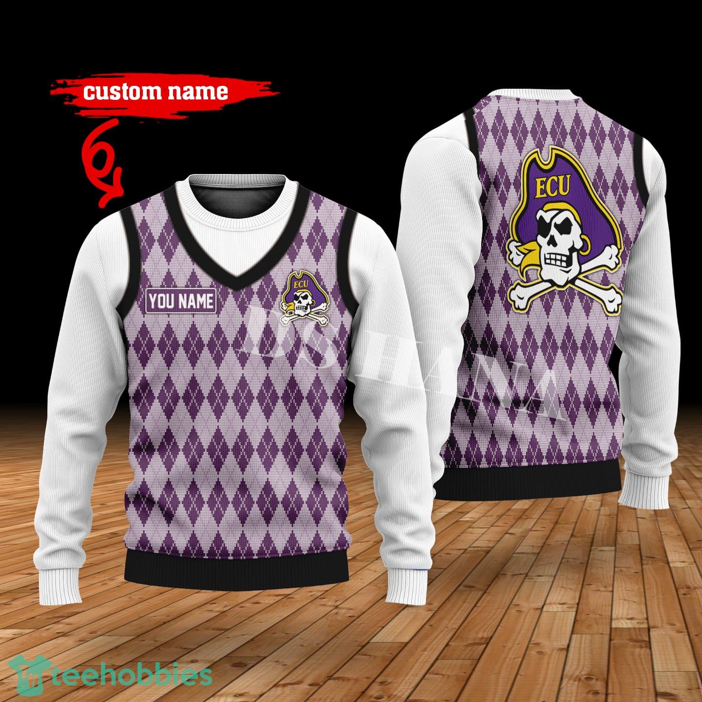 East Carolina Pirates Custom Name New Style Sweater Ghile Style 3D Print Christmas Sweater