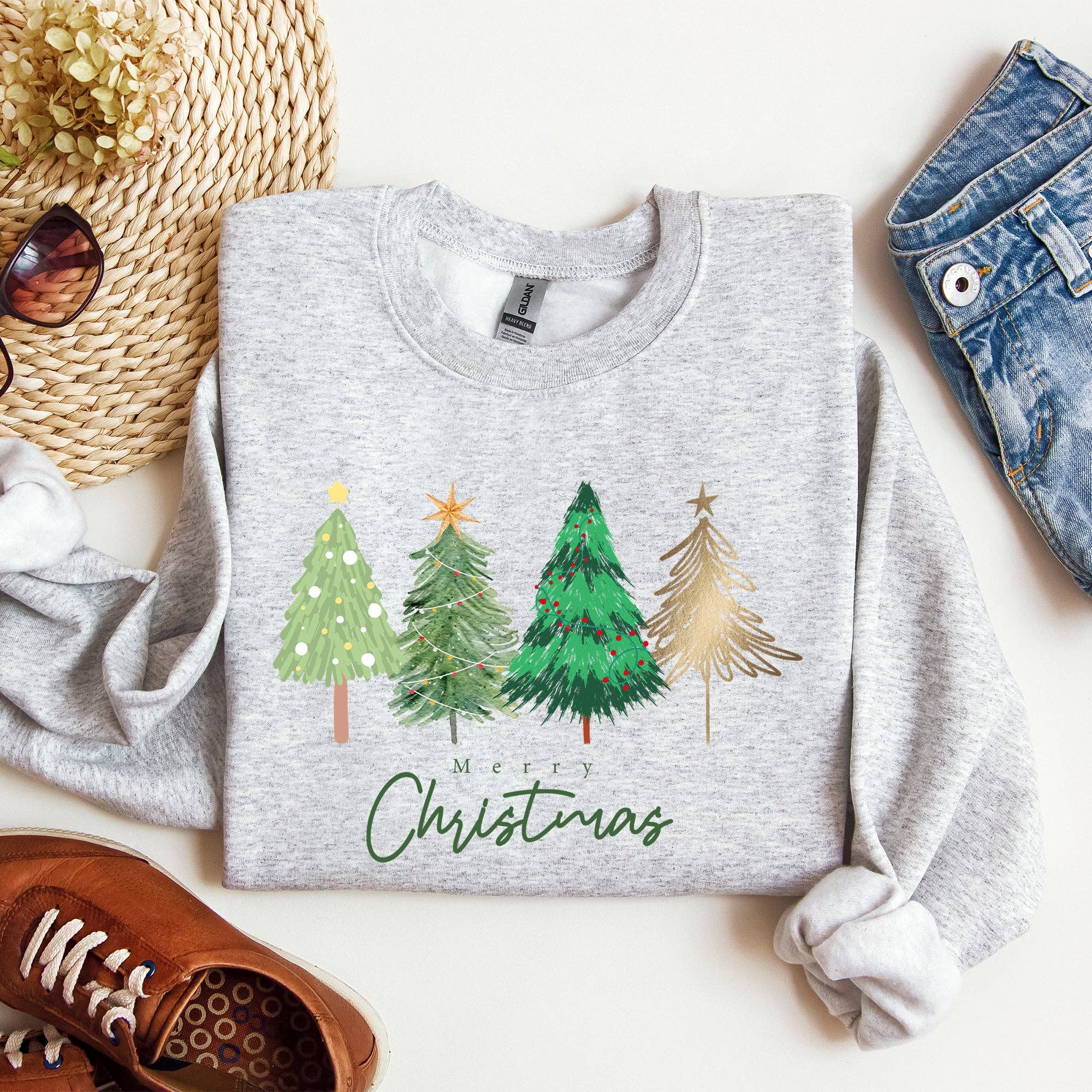 Merry Christmas Trees, Minimalist Classic, Winter Sweatshirt T-Shirts, Hoodie | PodTeesHub.com