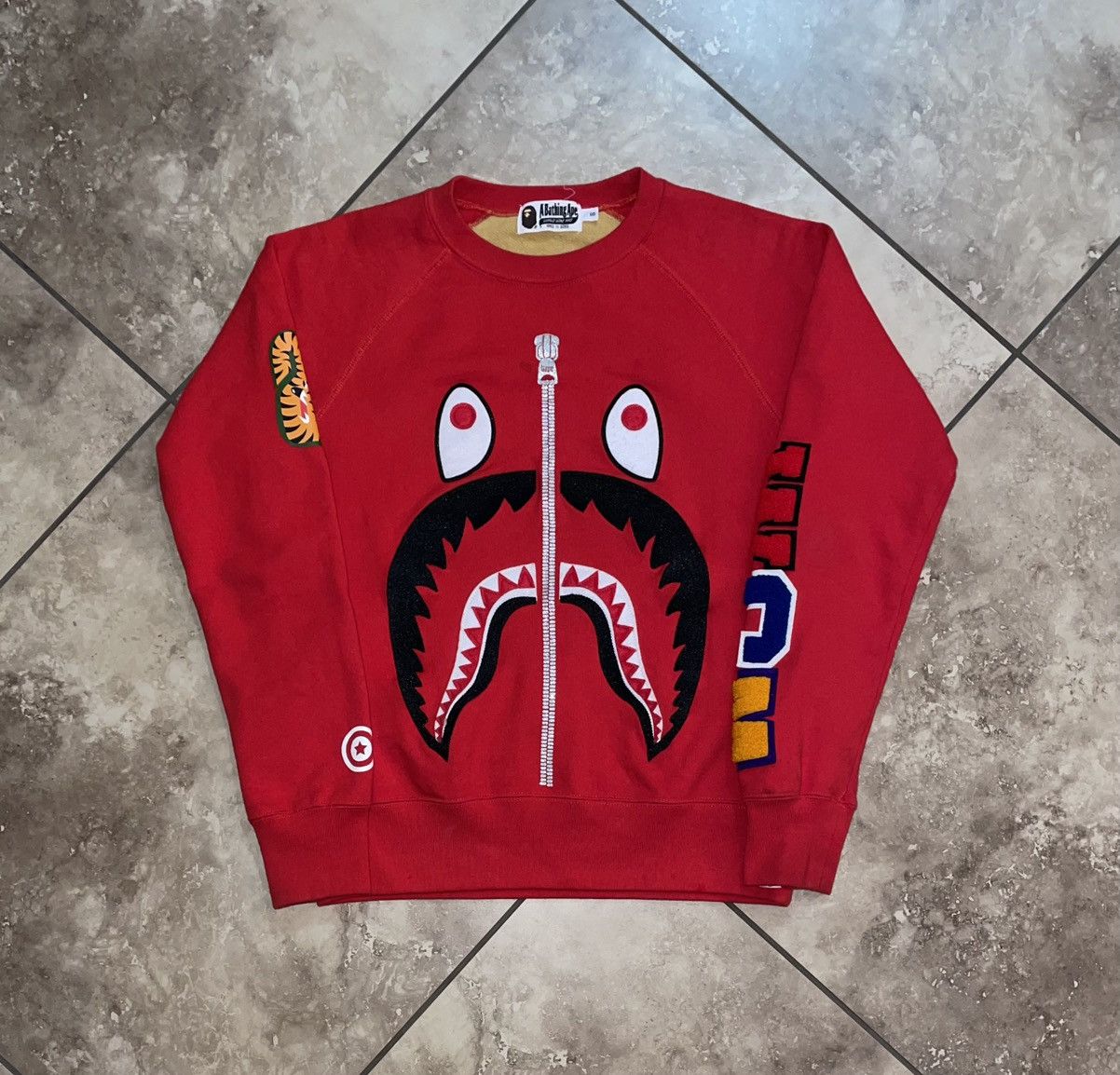 Bape Shark Sweatshirt Red Og Very Rare Size Small T-Shirts, Hoodie | PodTeesHub.com