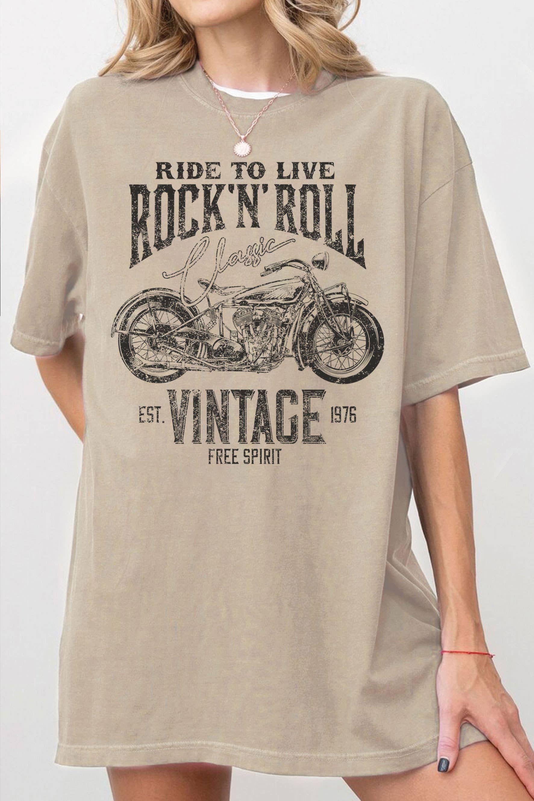 Rock N Roll Vintage Motorcycle Graphic Oversize Graphic Tee Hoodie, Sweatshirt | PodTeesHub.com