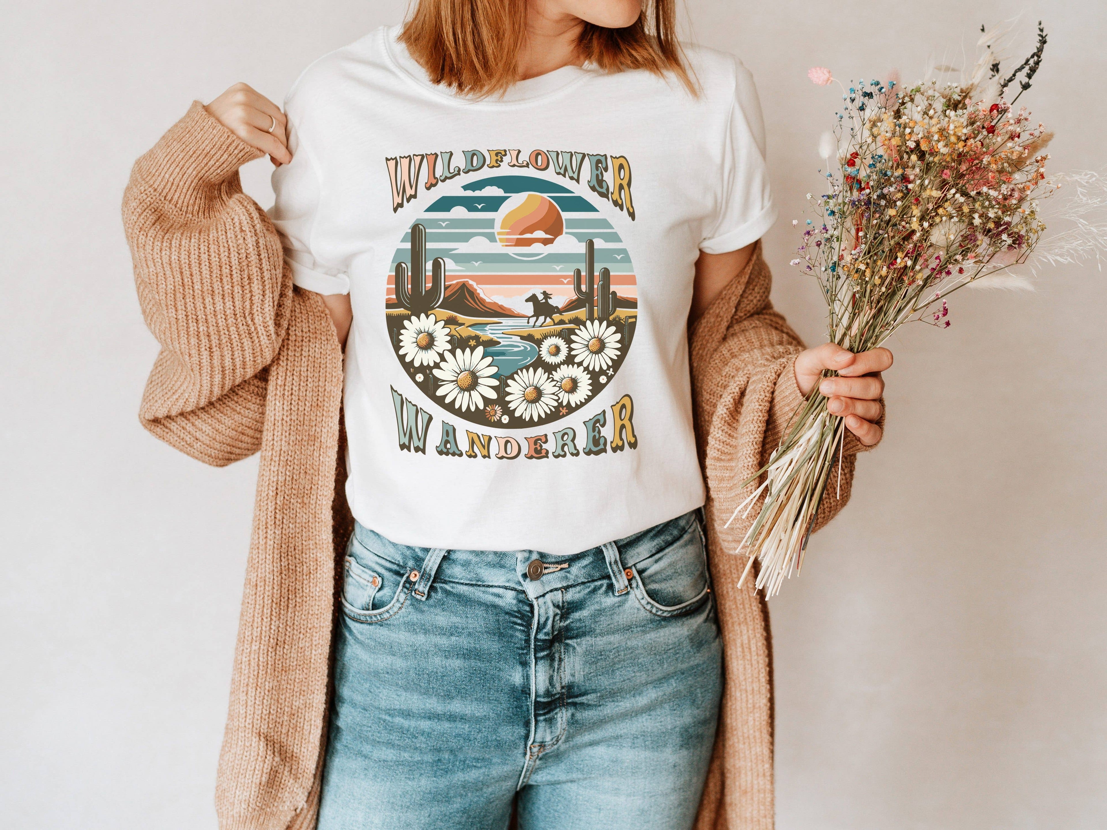 Wildflower Wanderer Graphic Tee | Western Shirt | Cactus Tee Hoodie, Sweatshirt | PodTeesHub.com