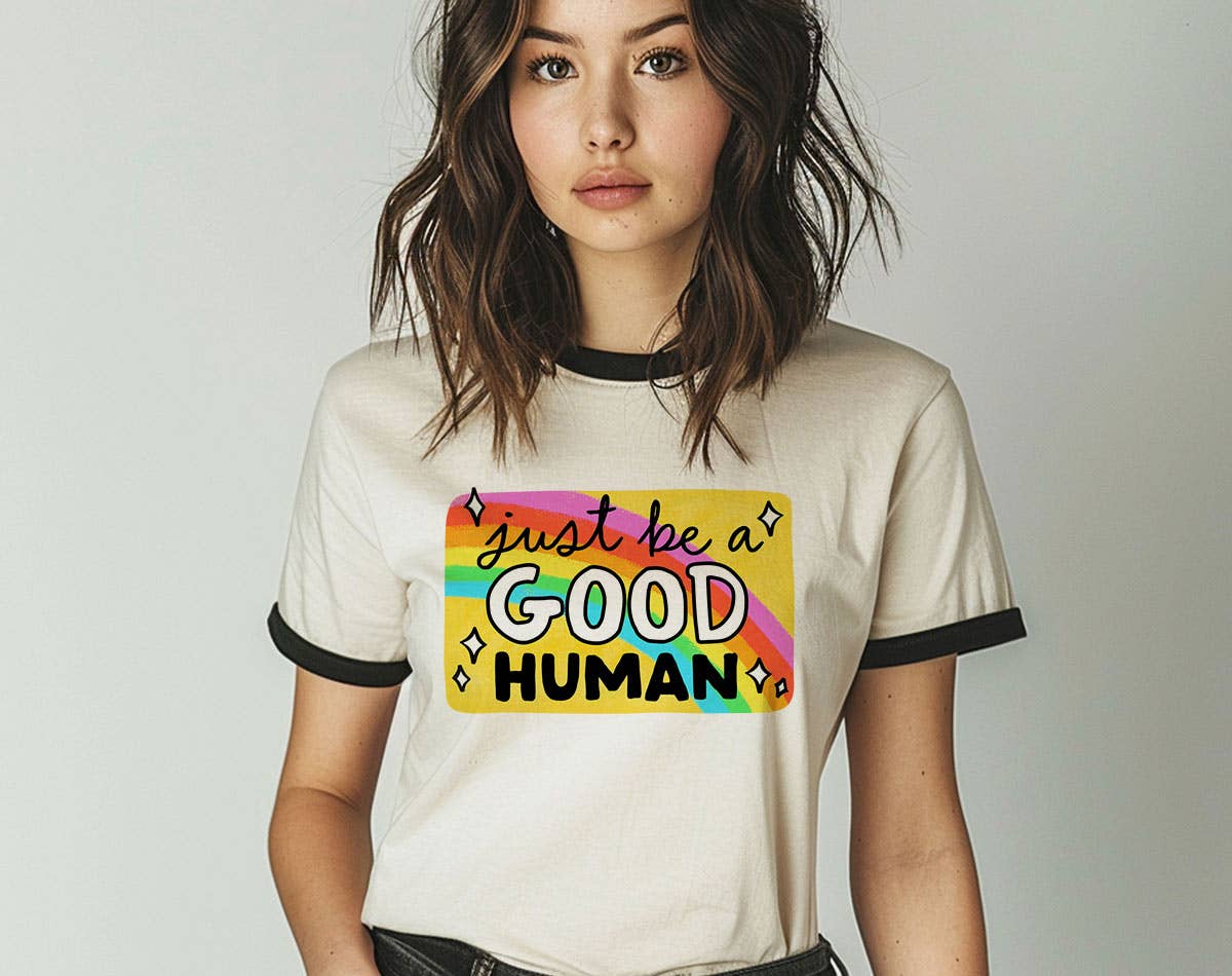 Just Be A Good Human 2025 -  Equality Pride Ringer Shirt Hoodie, Sweatshirt | PodTeesHub.com