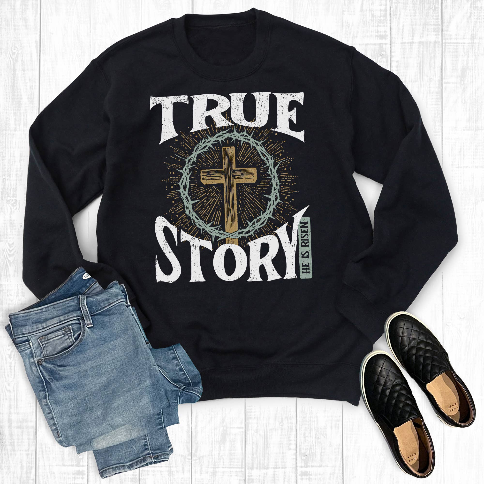 Easter True Story Cross Sweatshirt T-Shirts, Hoodie | PodTeesHub.com