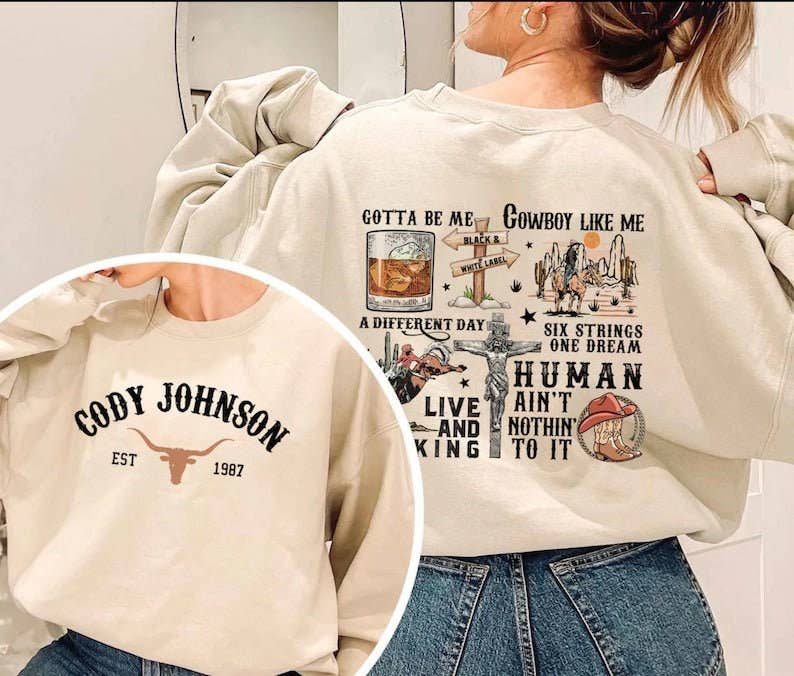 Cody Johnson Illustrated Song Titles Sweatshirt T-Shirts, Hoodie | PodTeesHub.com