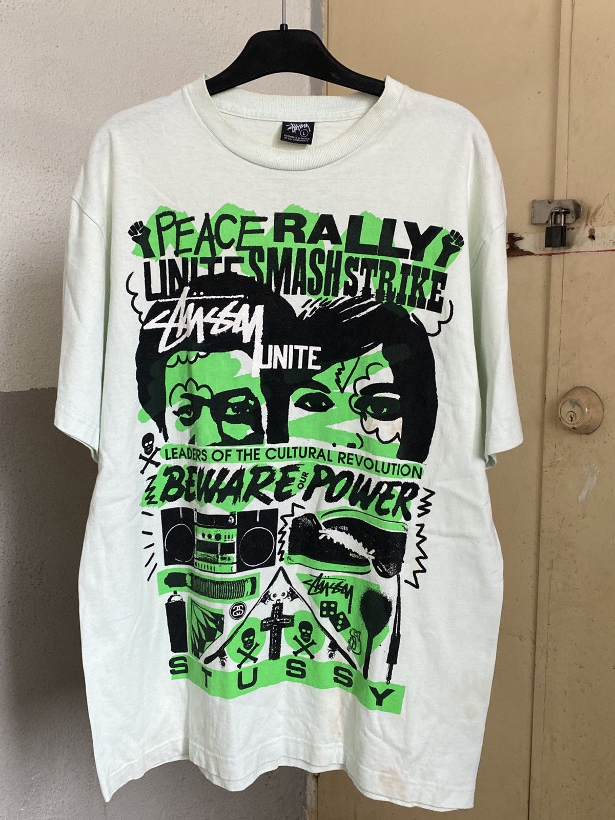 Vintage Stussy Peace Rally All Over Print Tee Hoodie, Sweatshirt | PodTeesHub.com