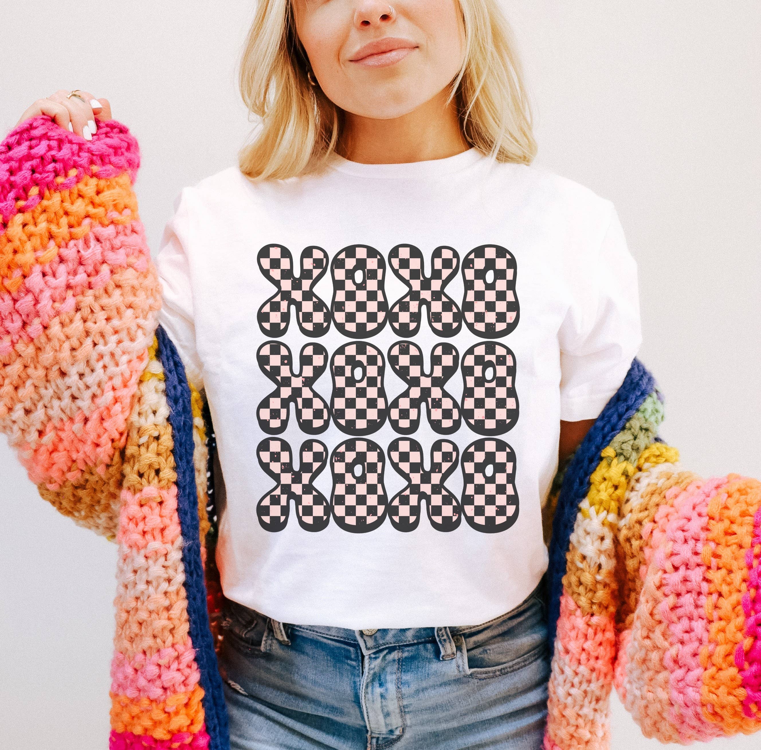 Xoxo Checkered Tee | Valentines Day Graphic Tee Hoodie, Sweatshirt | PodTeesHub.com