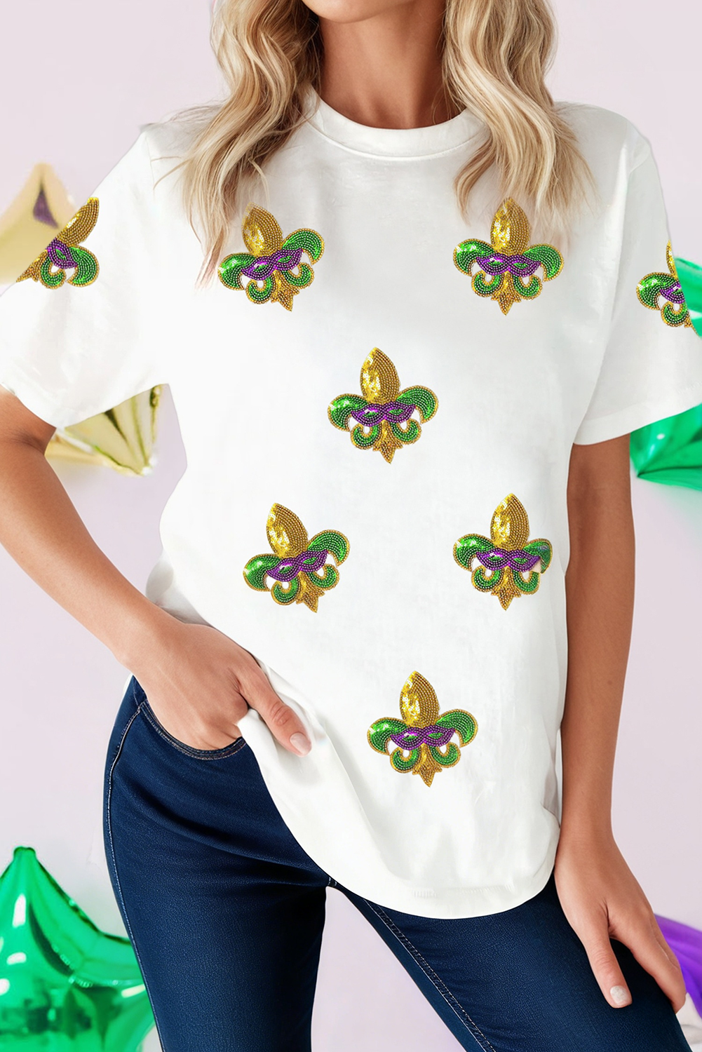 Mardi Gras Fleur De Lis Patterned T Shirt (S-3XL) Hoodie, Sweatshirt | PodTeesHub.com