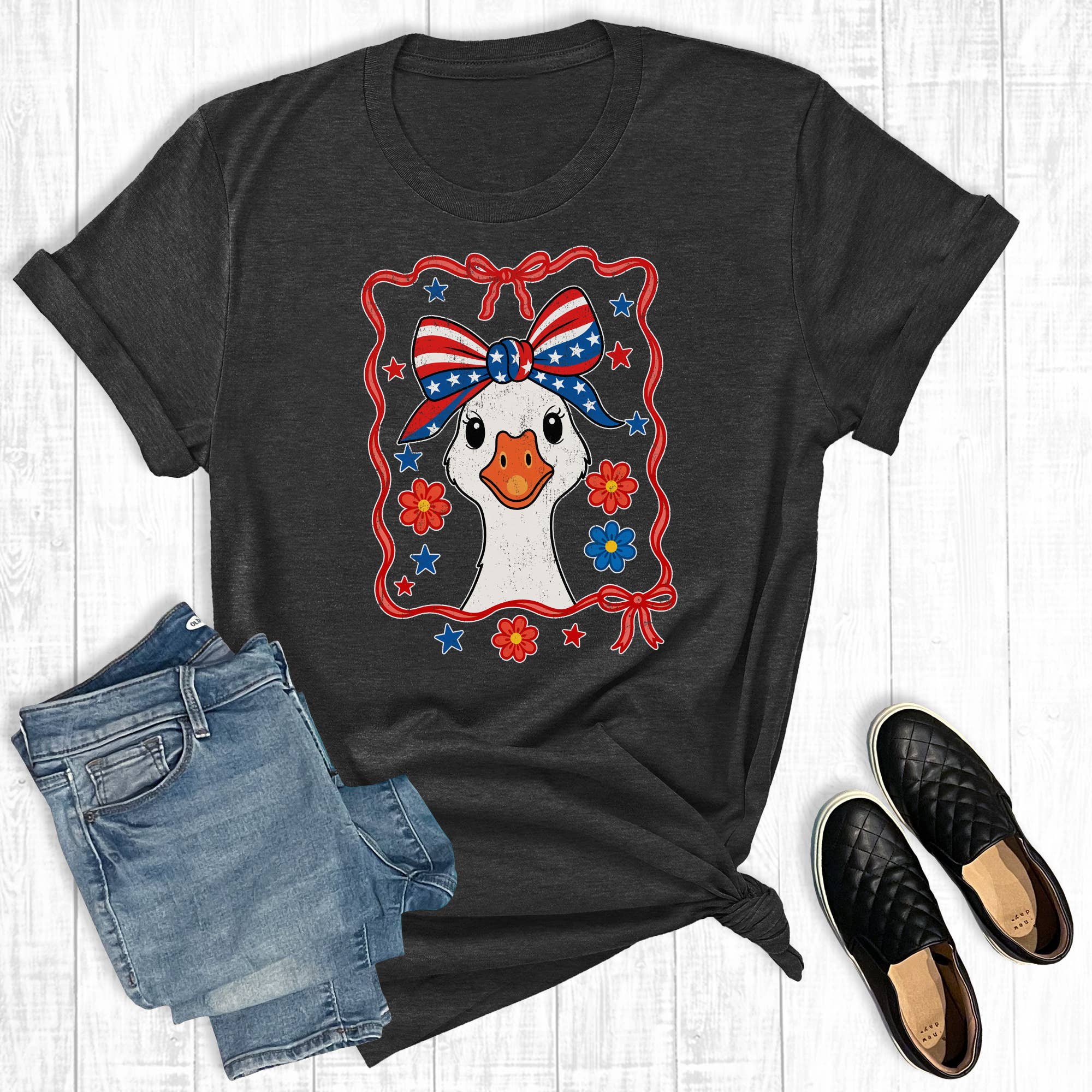 Retro 4th of July Coquette Goose Graphic Tee Hoodie, Sweatshirt | PodTeesHub.com