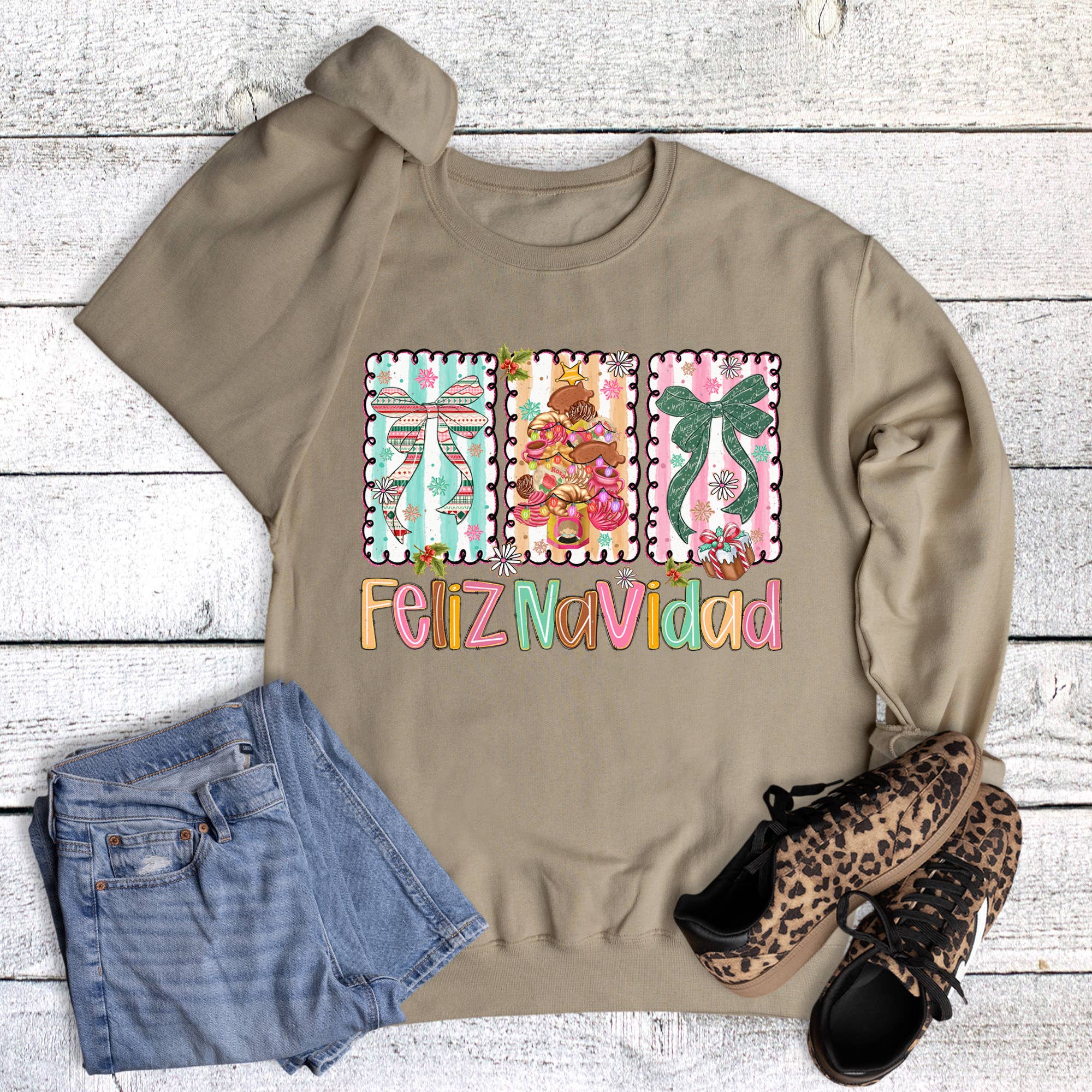 Christmas Feliz Navidad Stamps Sweatshirt T-Shirts, Hoodie | PodTeesHub.com
