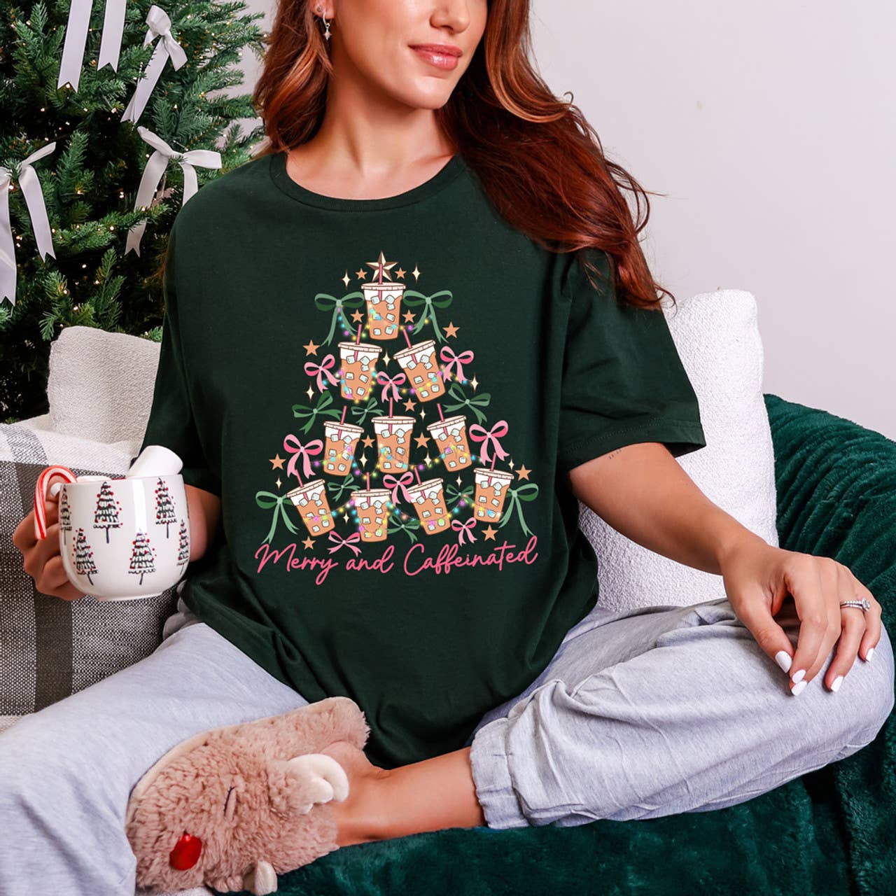 Merry and Caffeinated Tee Hoodie, Sweatshirt | PodTeesHub.com