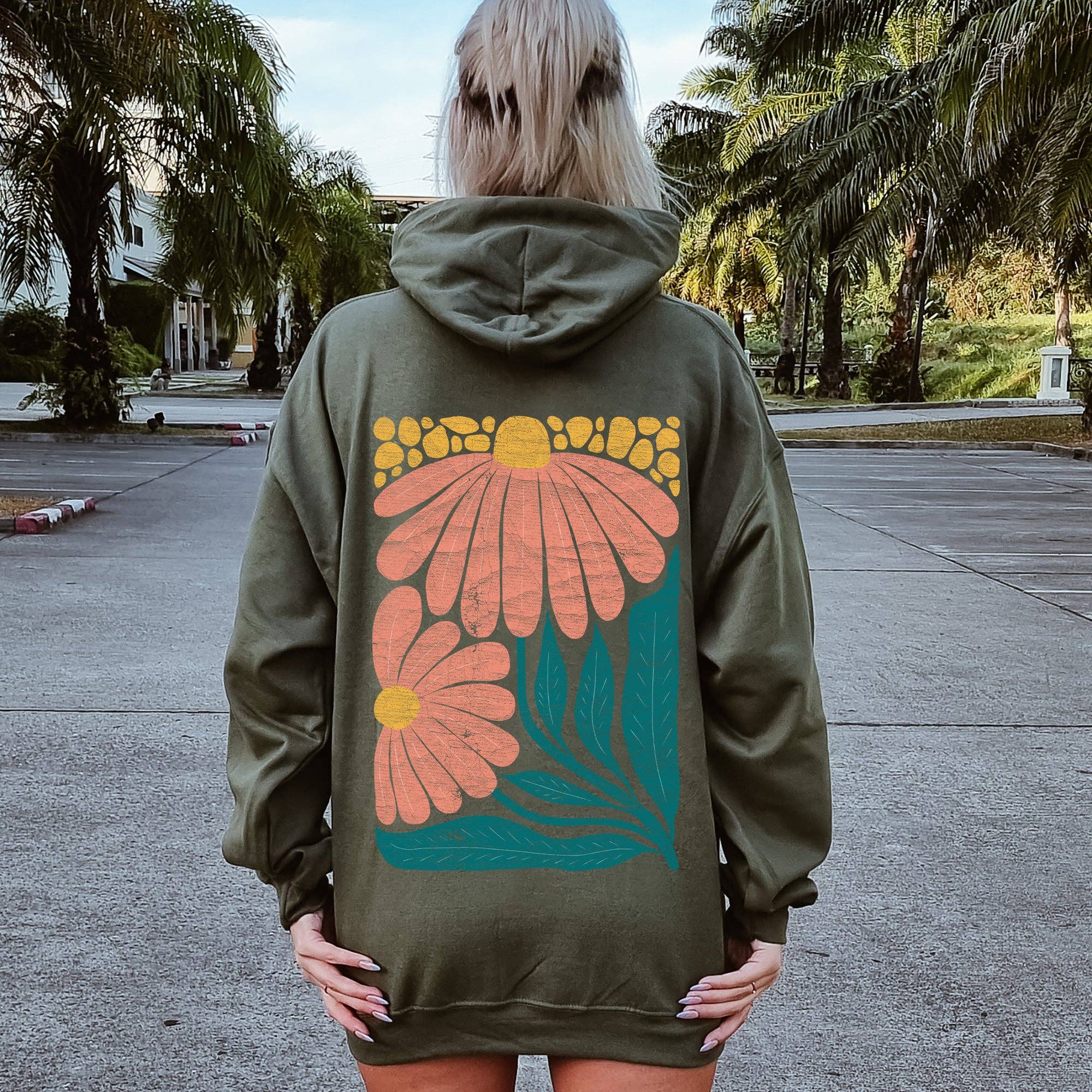 Colorful Daisies, Art Nouveau, Floral Design Hoodie T-Shirts, Sweatshirt | PodTeesHub.com