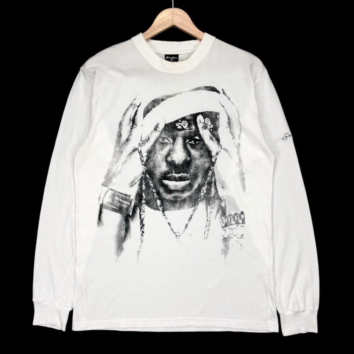 Rap Tees Y2k Sean John Tupac Rhinestone Rap Tees White Long Sleeve L Hoodie, Sweatshirt | PodTeesHub.com