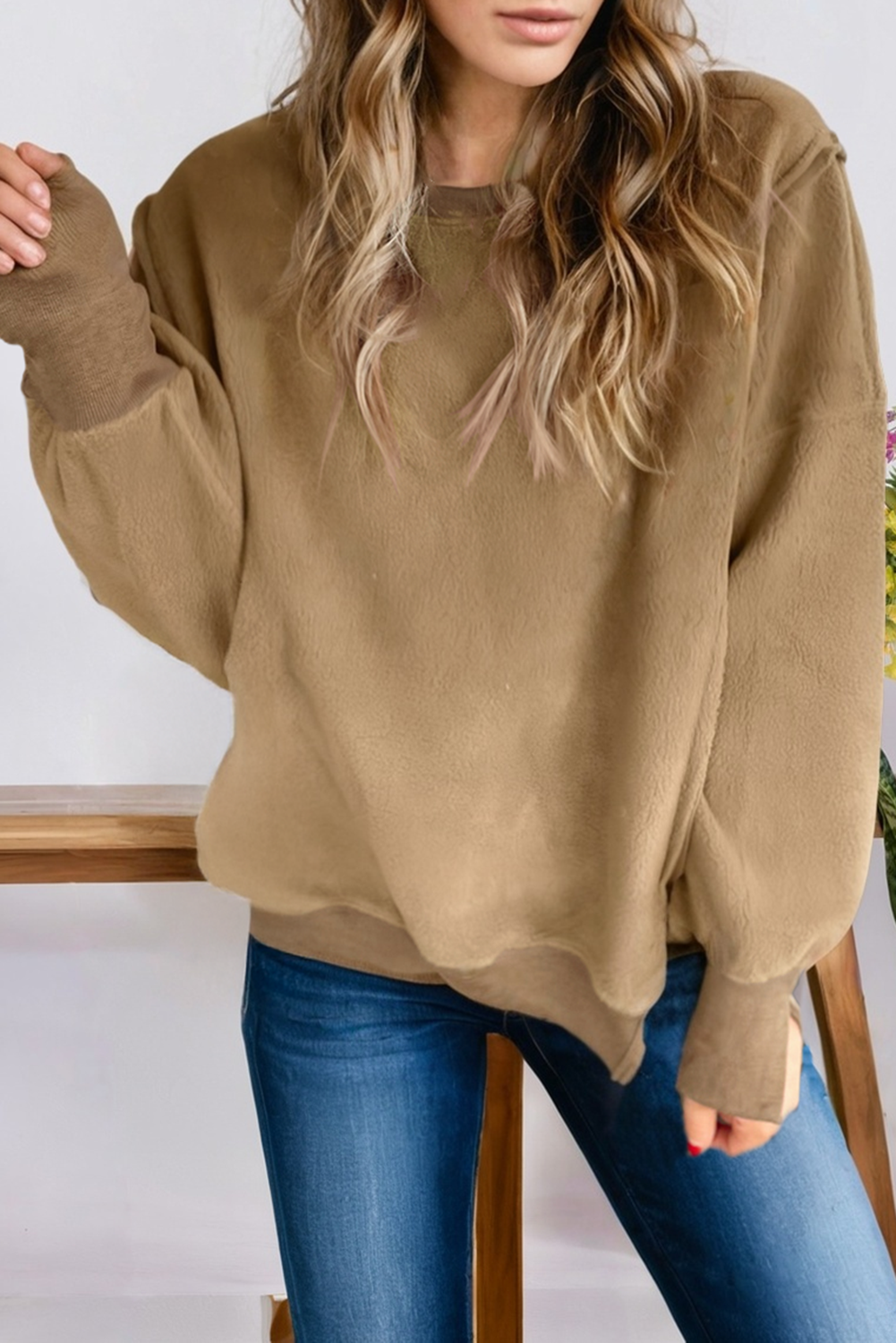 Fuzzy Sherpa Pullover Sweatshirt with Side Slit (S-Xl) T-Shirts, Hoodie | PodTeesHub.com