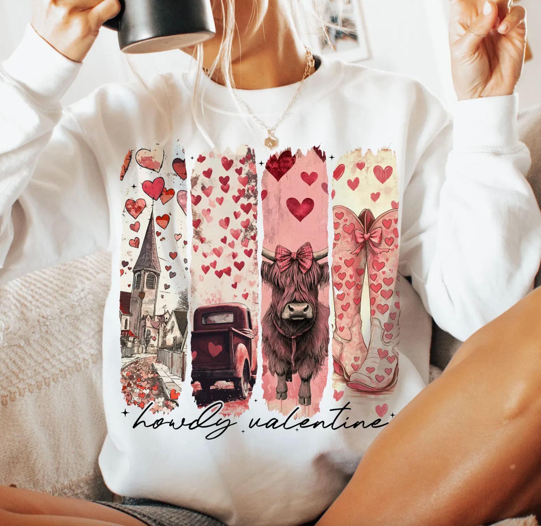 Howdy Valentine Coquette Tee or Sweatshirt Hoodie | PodTeesHub.com