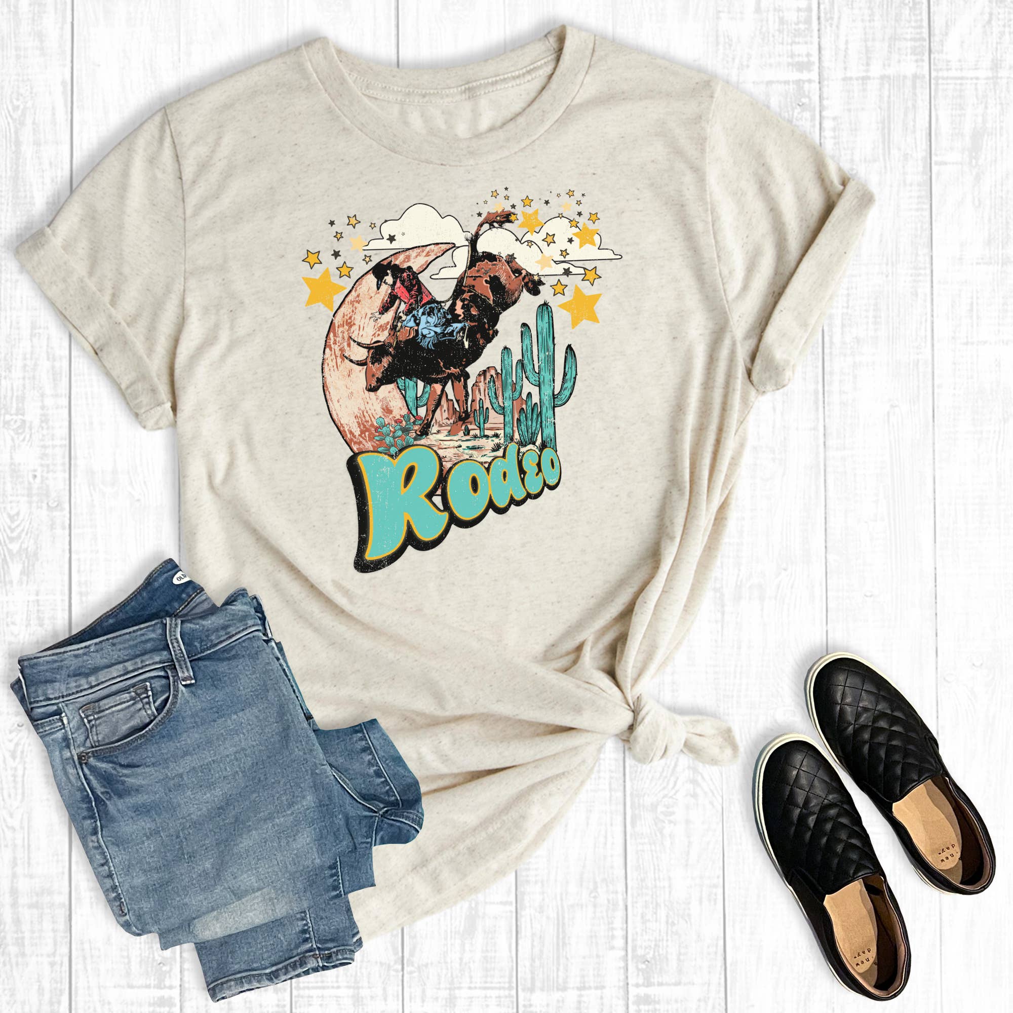 Western Rodeo Desert Moon Graphic Tee Hoodie, Sweatshirt | PodTeesHub.com