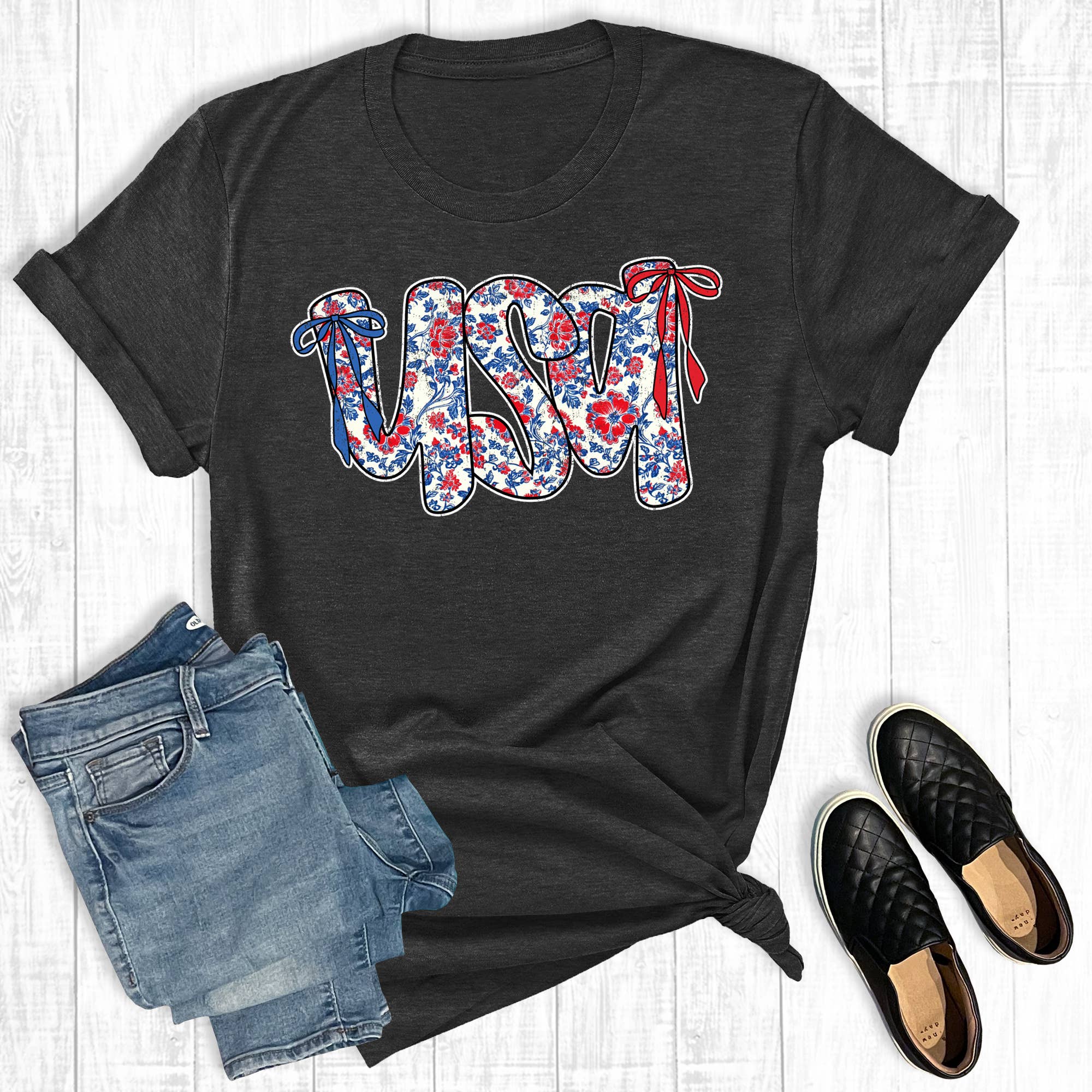 Retro Floral 4th of July USA Graphic Tee Hoodie, Sweatshirt | PodTeesHub.com
