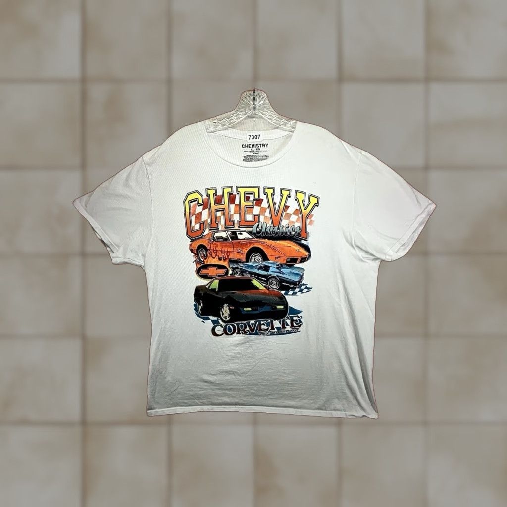 Etro Vintage Chevy Corvette T Shirt Men Adult Xl White Graphic Print Cars 80s Retro Hoodie, Sweatshirt | PodTeesHub.com