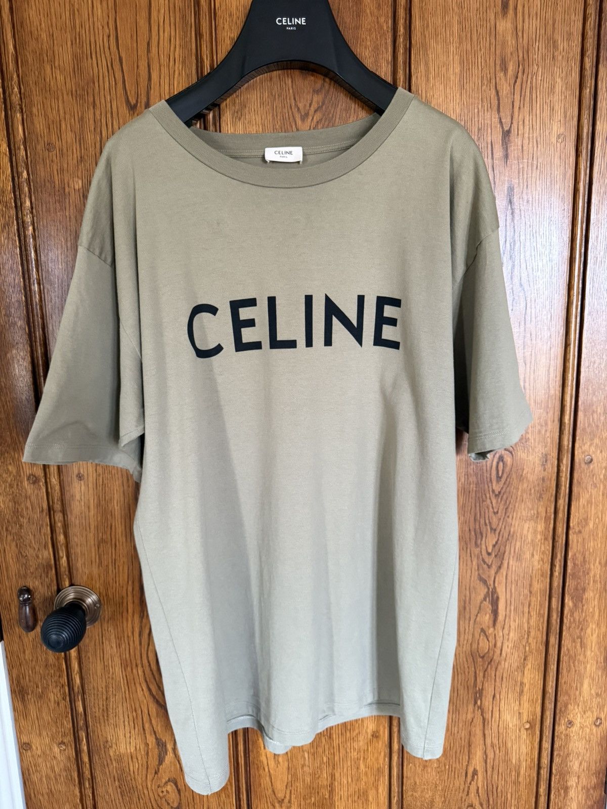 Celine Logo T Shirt Hedi Slimane Khaki Green L Grail Hoodie, Sweatshirt | PodTeesHub.com