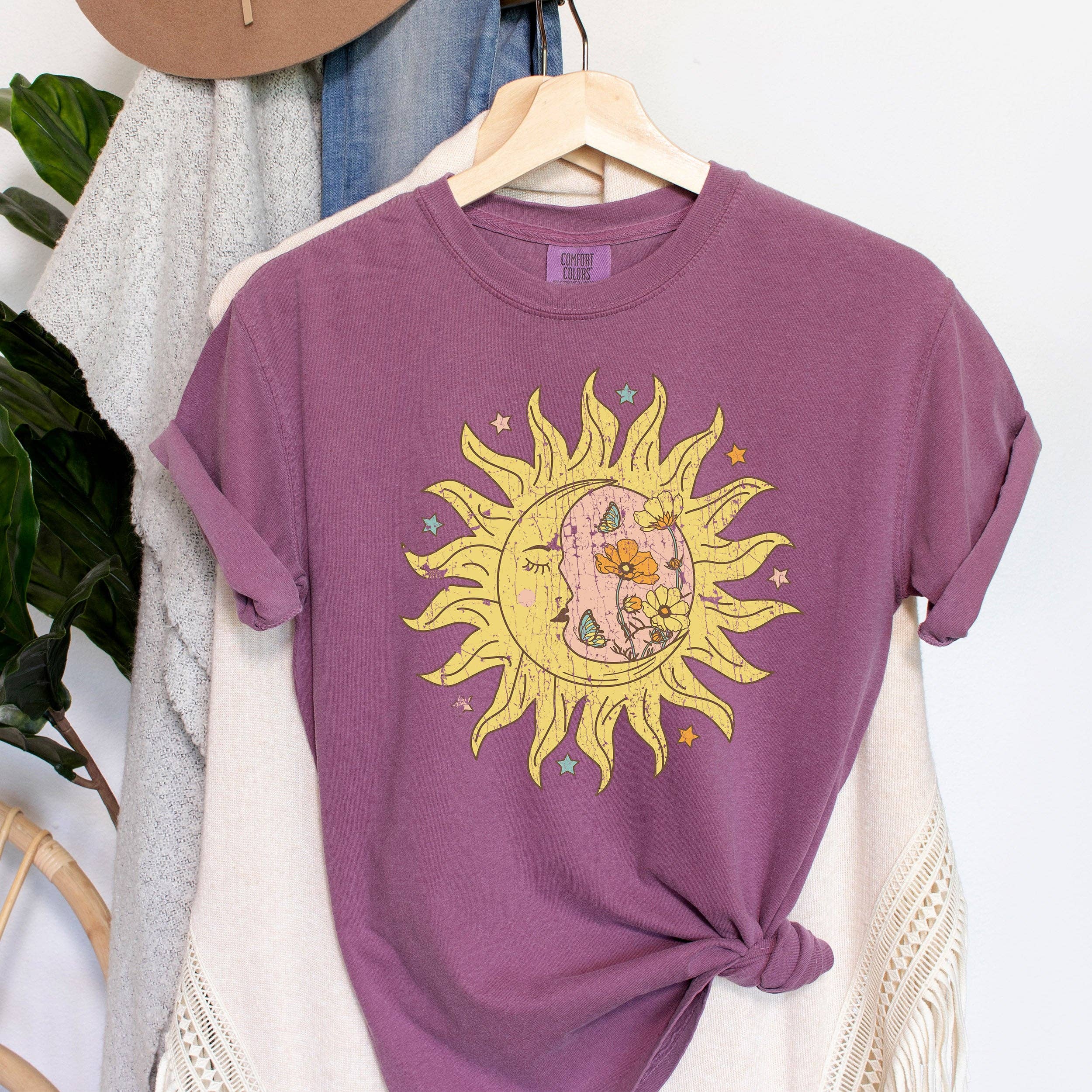 Sun Moon Boho Floral Celestial T-Shirt Hoodie, Sweatshirt | PodTeesHub.com