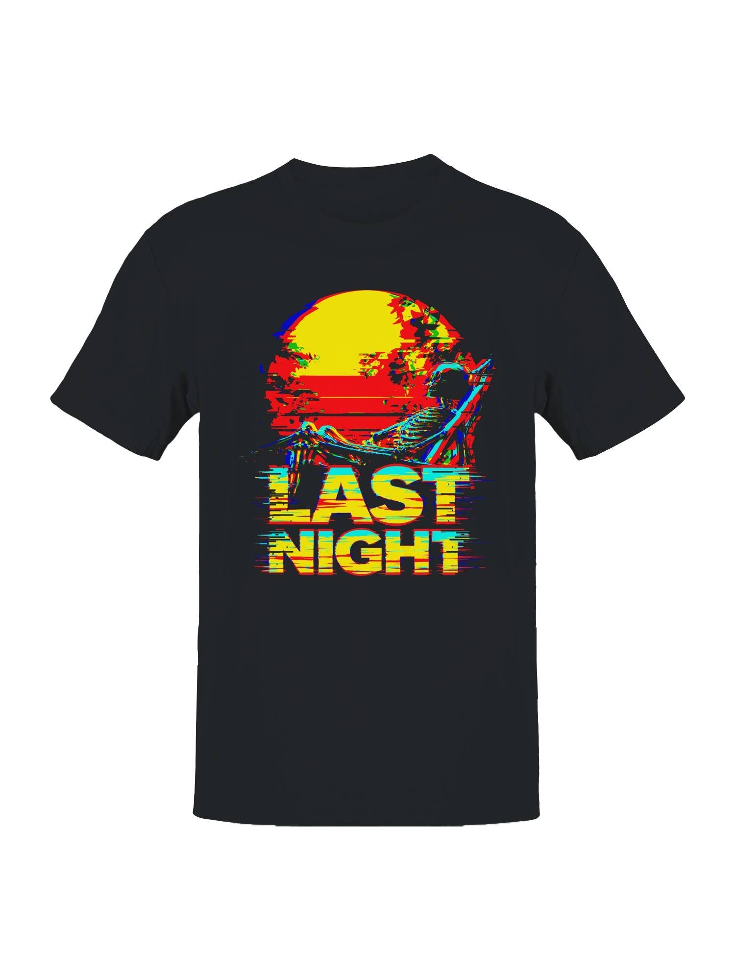Glitch Art Skeleton Sunset Vibes Men's T-Shirt Hoodie, Sweatshirt | PodTeesHub.com