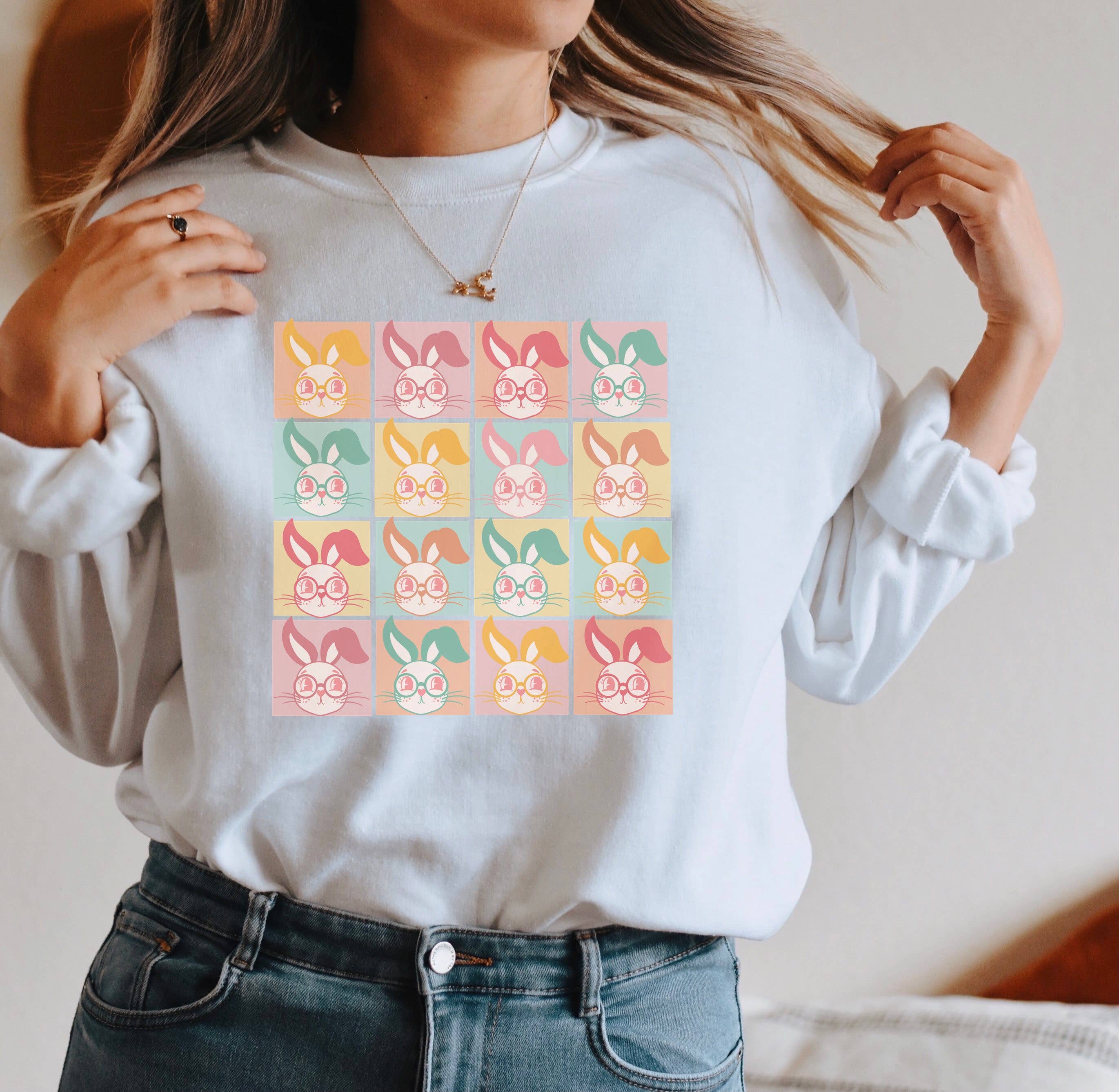 Groovy Bunny Crew Neck Sweatshirt | Easter Sweatshirt T-Shirts, Hoodie | PodTeesHub.com