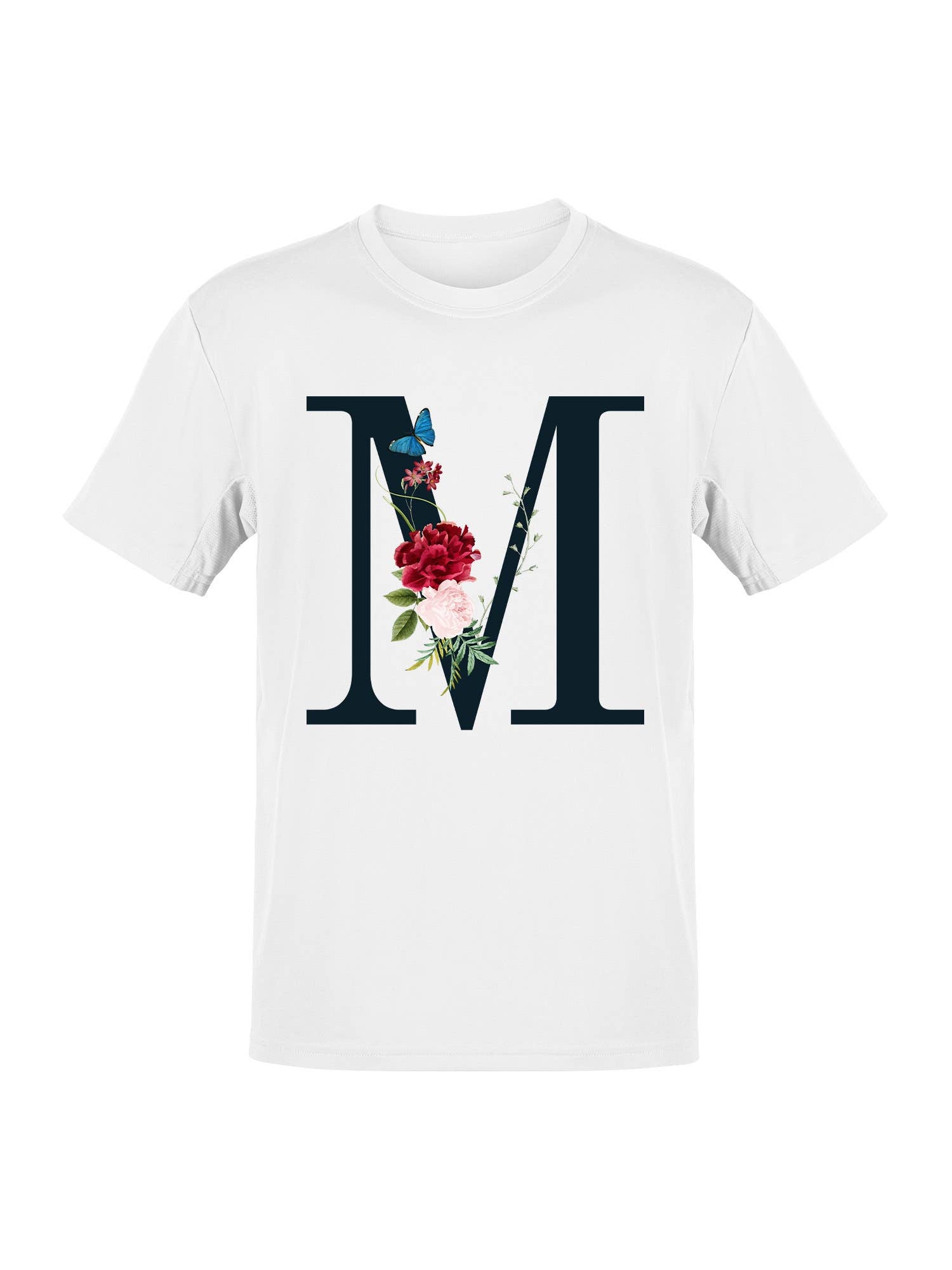 Floral Monogram M with Butterfly Accent Women's T-Shirt Hoodie, Sweatshirt | PodTeesHub.com