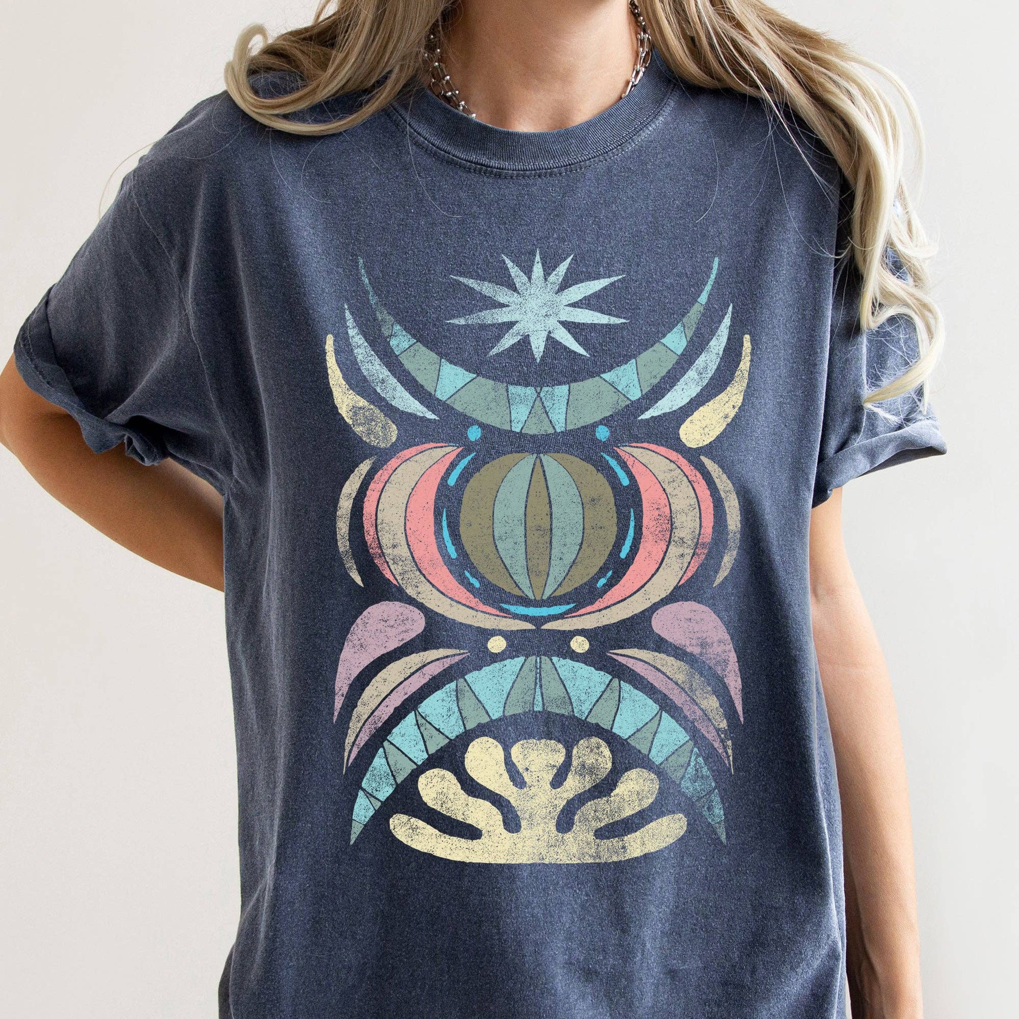 Boho Folk Art Celestial Star T-Shirt Hoodie, Sweatshirt | PodTeesHub.com