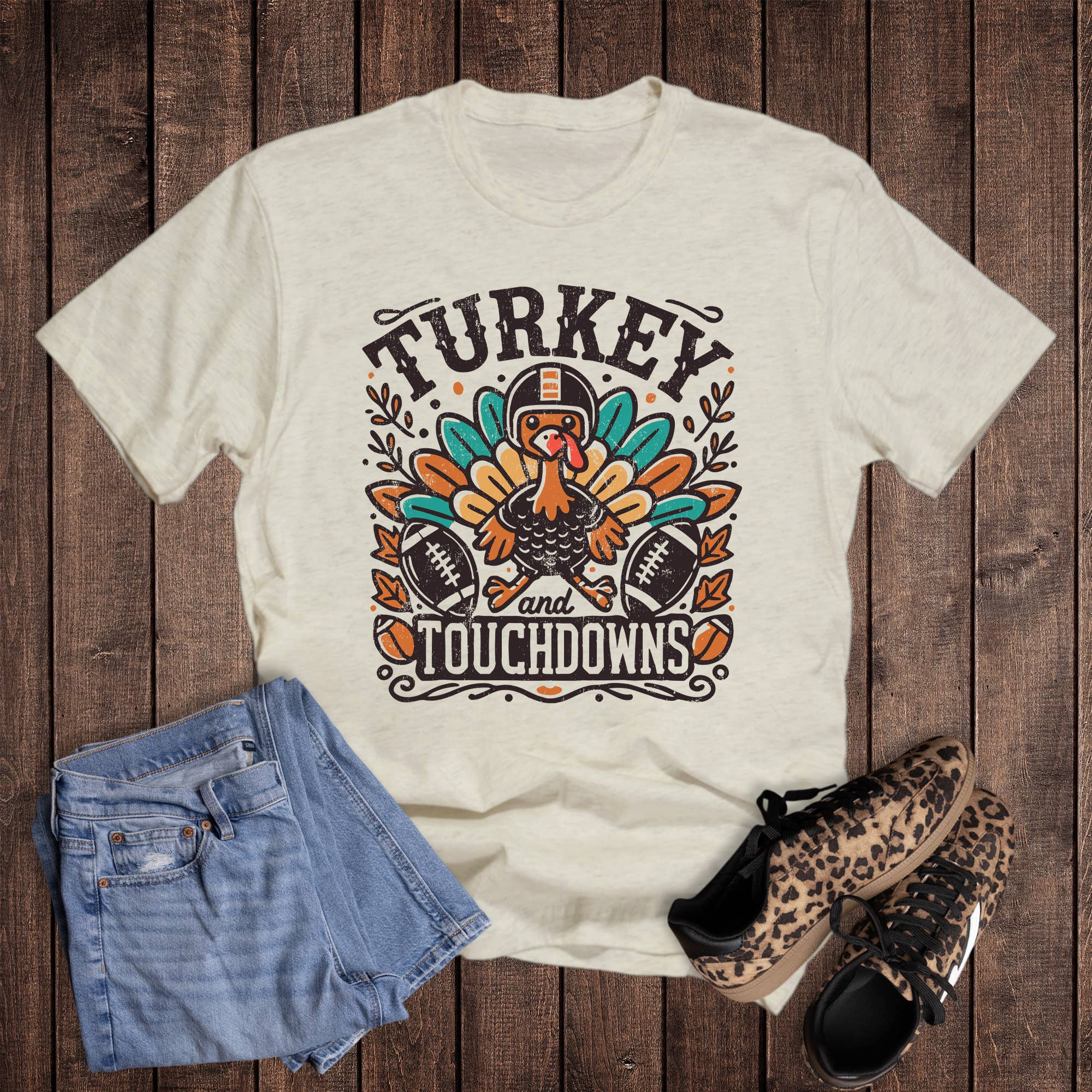 Thanksgiving Turkey and Touchdowns Graphic Tee Hoodie, Sweatshirt | PodTeesHub.com