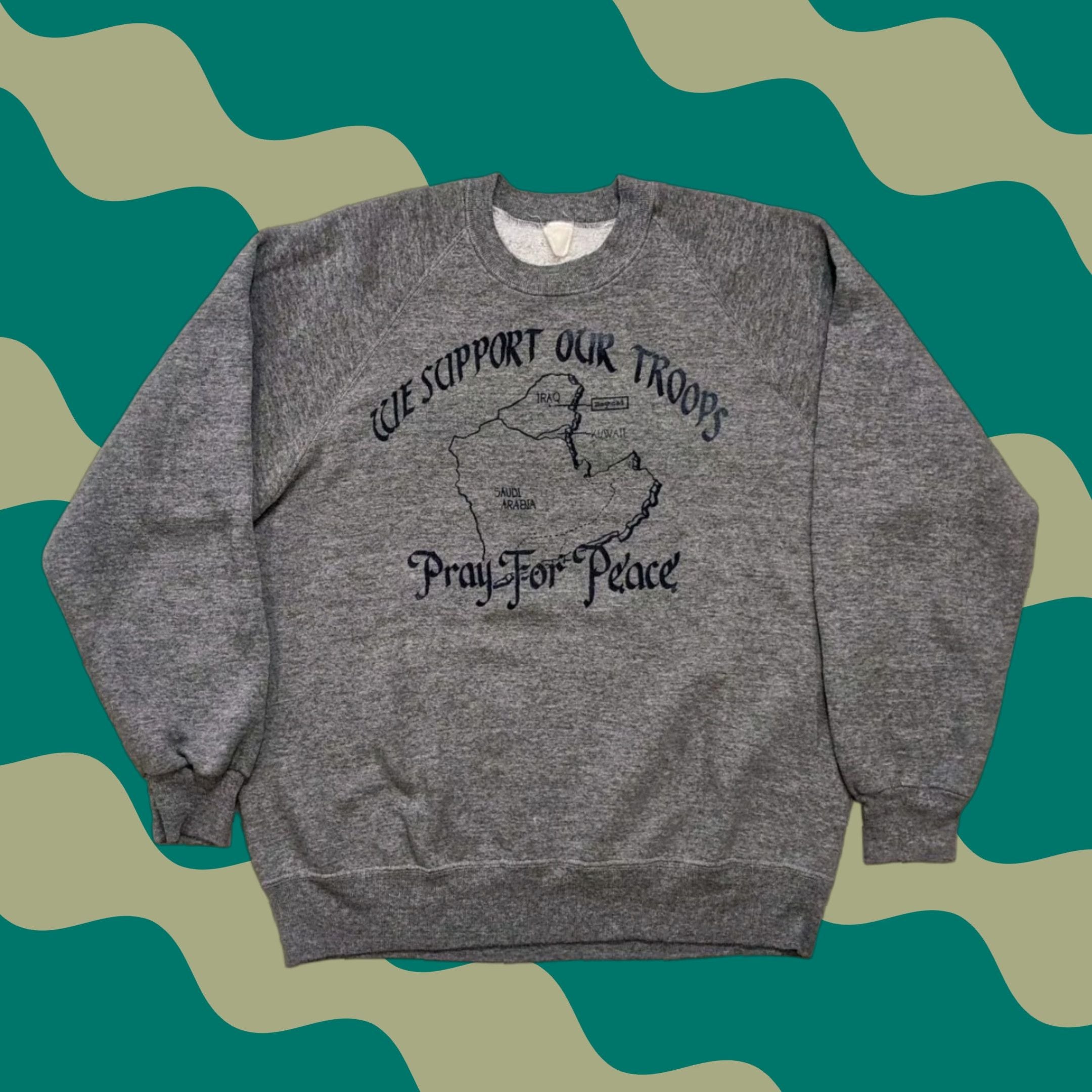 Vintage 90s Soft Pray Peace Support Our Troops Print Gray L Sz Large T-Shirts, Hoodie, Sweatshirt