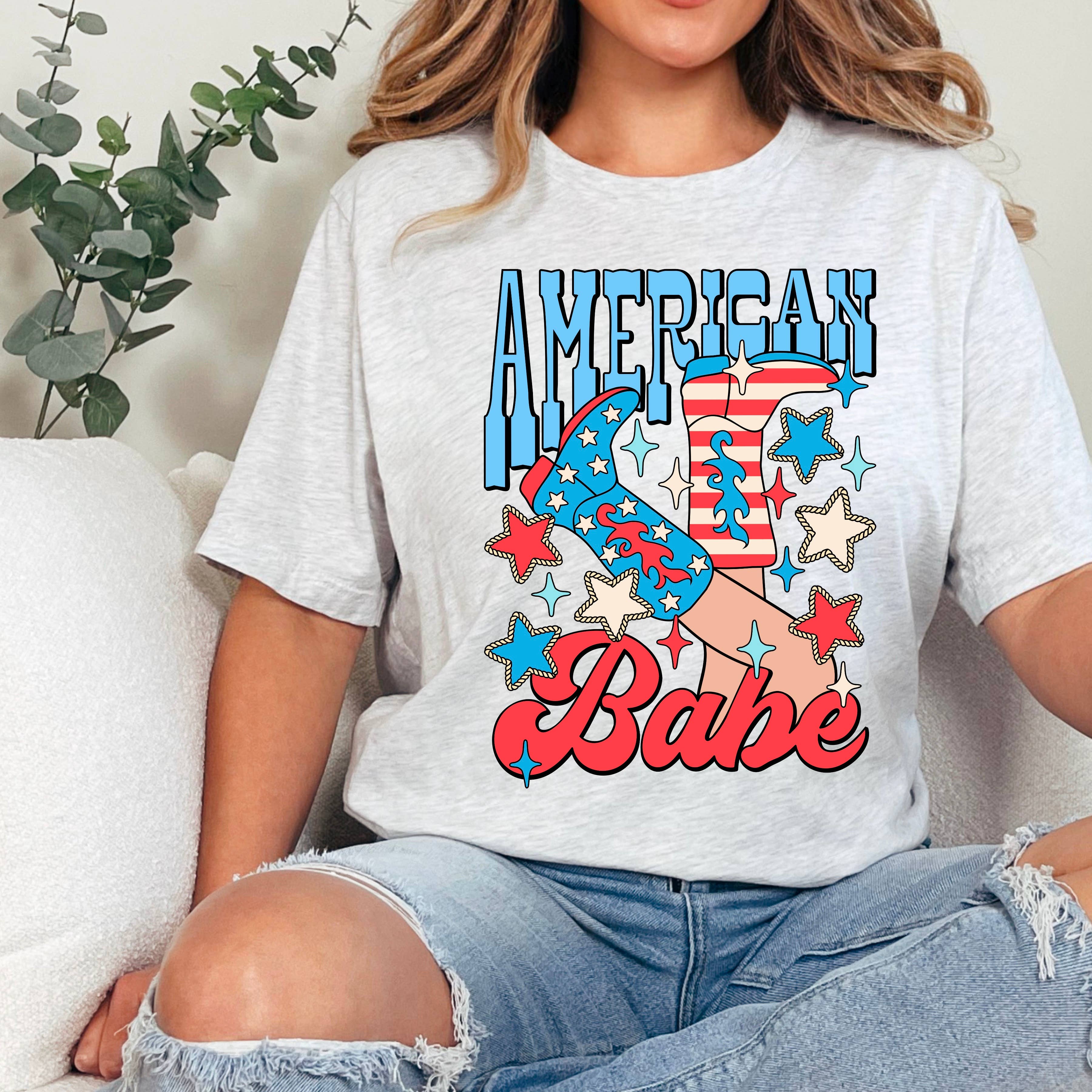 American Babe | July 4th Graphic Tee | Gildan Hoodie, Sweatshirt | PodTeesHub.com