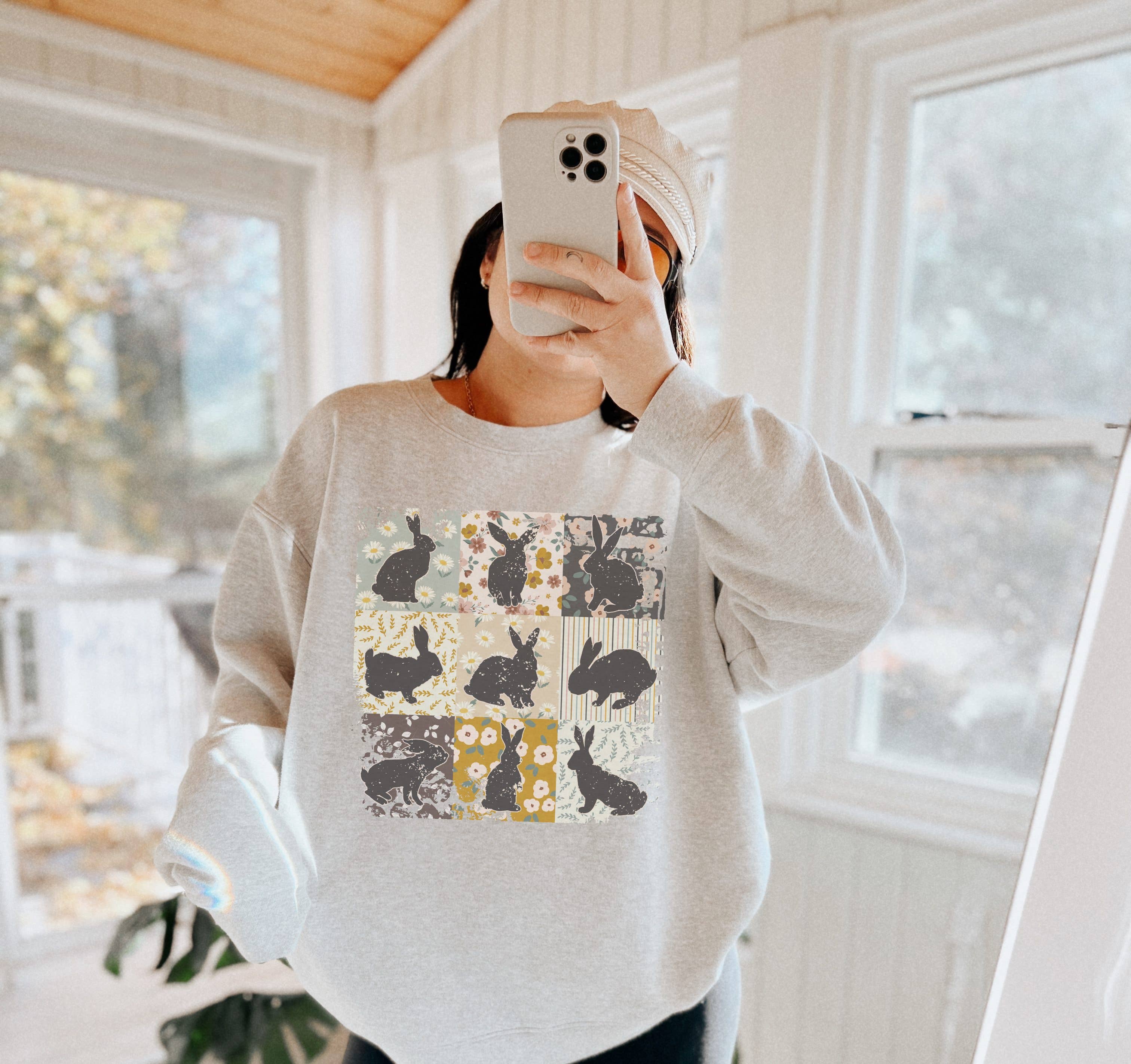 Bunny Chart Crew Neck Sweatshirt | Easter Sweatshirt T-Shirts, Hoodie | PodTeesHub.com